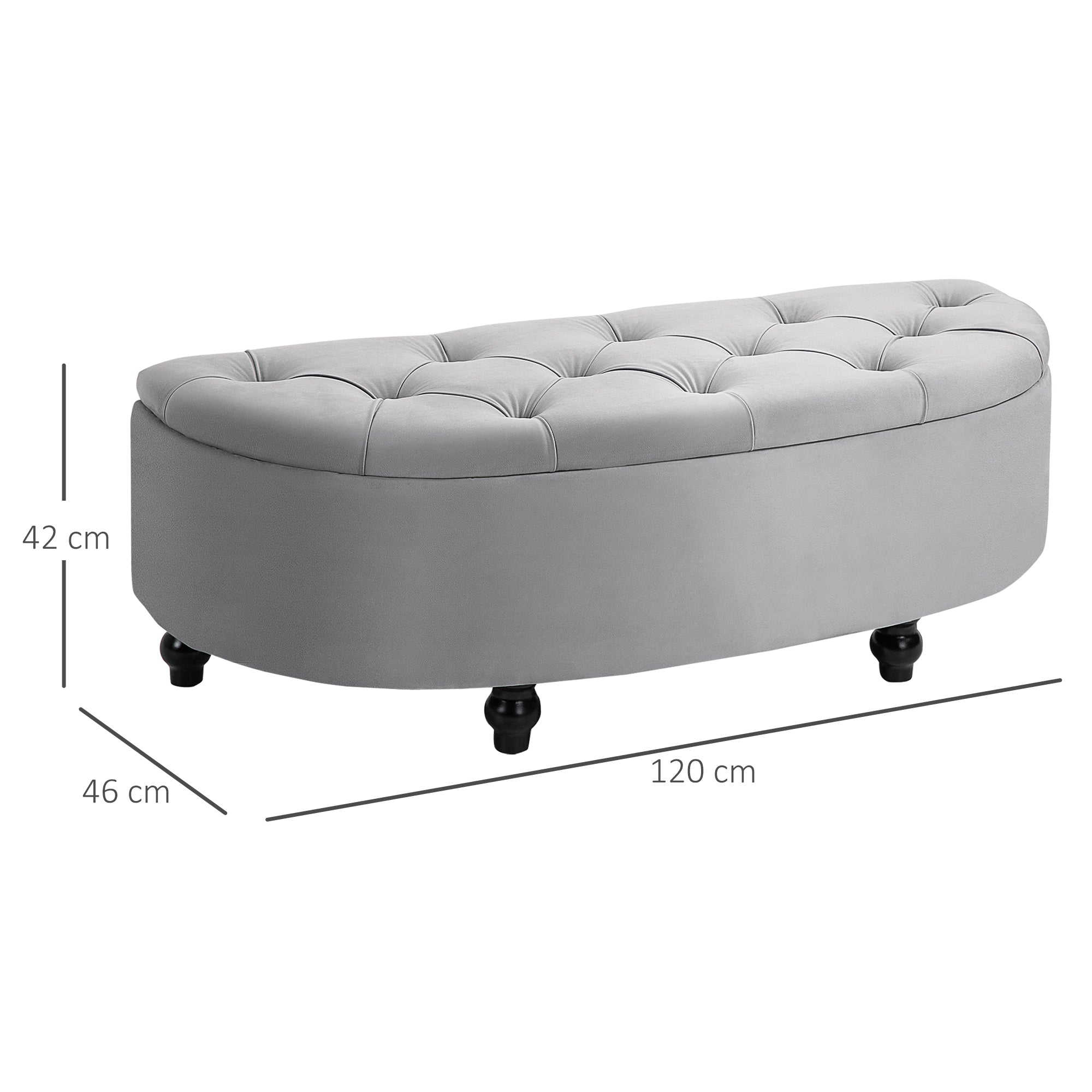 HOMCOM Semi-Circle Bed End Bench Ottoman with Storage Tufted Upholstered Accent Seat Footrest Stool with Rubberwood Legs for Bedroom & Entryway, Light Grey - North Peak Garden Furniture