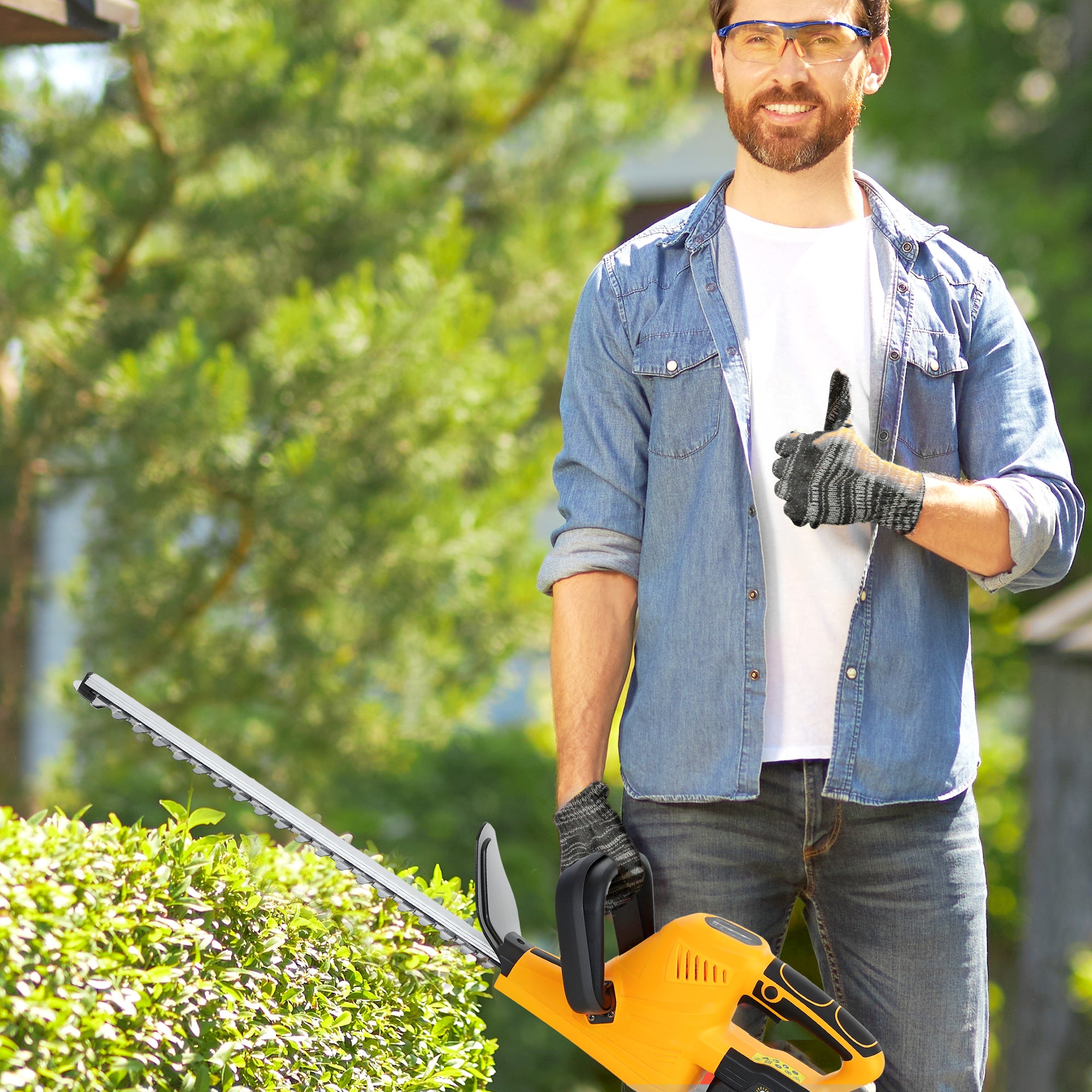 Outsunny Cordless Hedge Trimmer, Electric Hedge Cutter with 51cm Blade, Brushless Motor and 2 x 4.0Ah Batteries for Branches, Shrubs, Twigs, Orange - North Peak Garden Furniture
