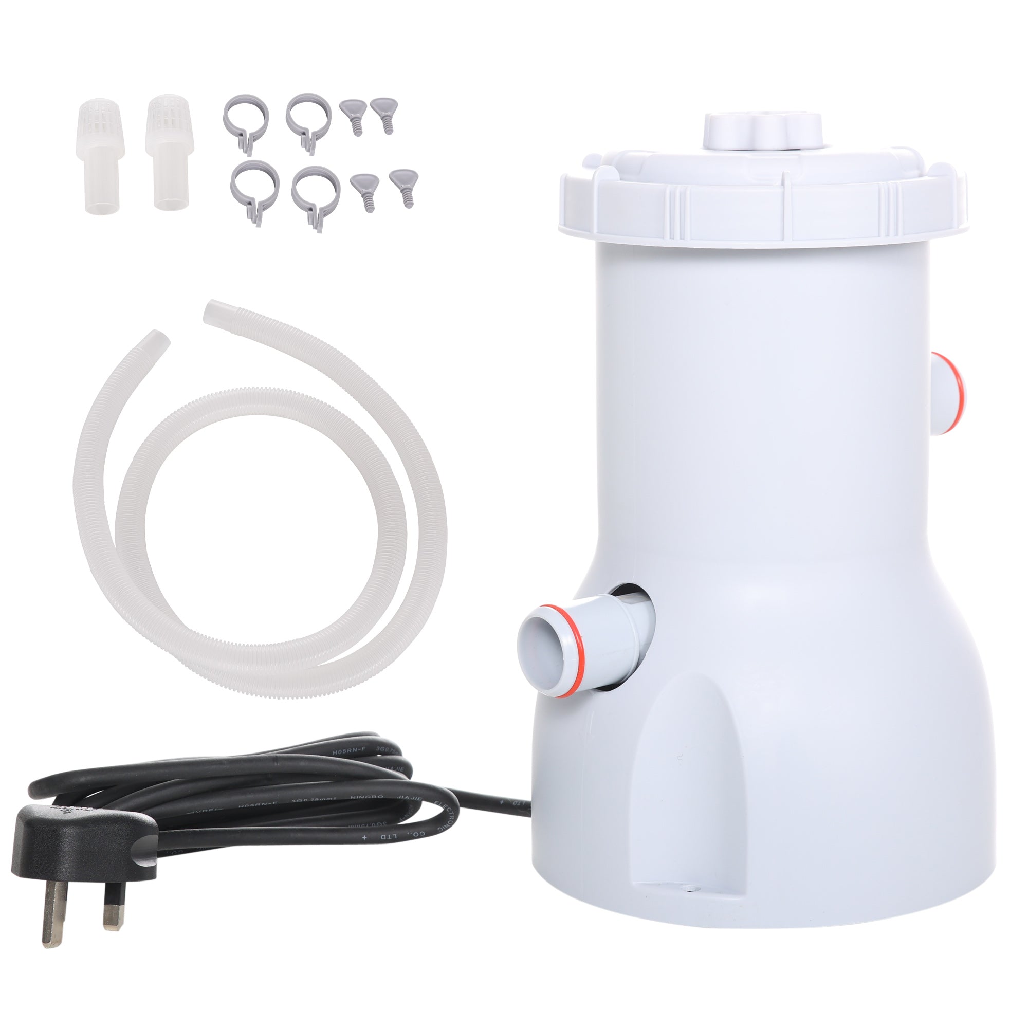 Outsunny Cartridge Filter Pump for 13'-15' Above Ground Pools, 800GPH (3028 LPH) Swimming Pool Filter Pump with Hose and Hose Clamps, White - North Peak Garden Furniture