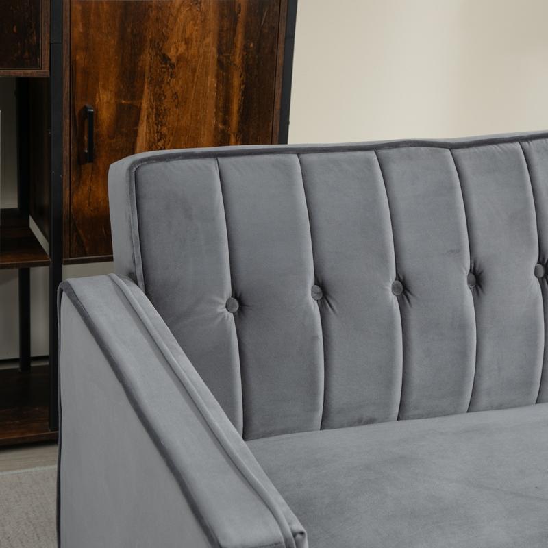 HOMCOM Velvet-Feel Three-Seater Sofa Bed - Dark Grey