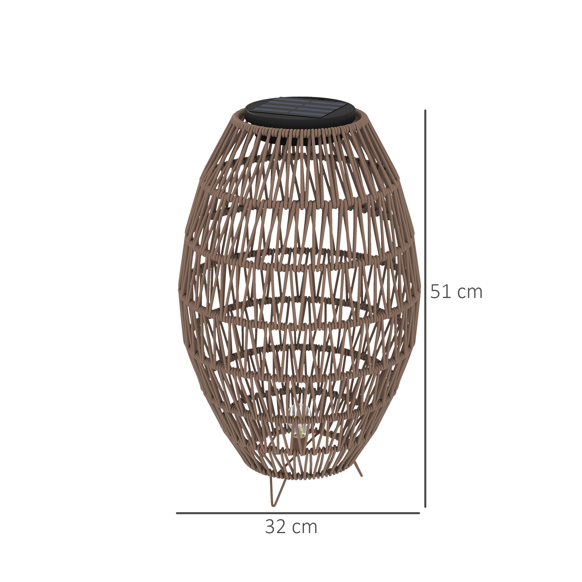 Outsunny Rattan Solar Lamp, Garden Solar Lantern with Auto On/Off Light, IP44 Waterproof, Decorative Outdoor Rattan Lamp for Porch, Pathway, Dark Brown - North Peak Garden Furniture