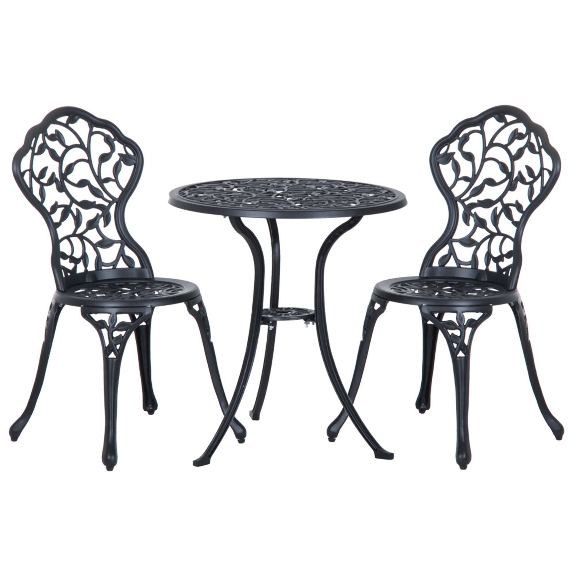 Outsunny Cast Aluminium Bistro Set: Antique Style 3-Piece Garden Furniture with Table & Chairs, Outdoor Seating