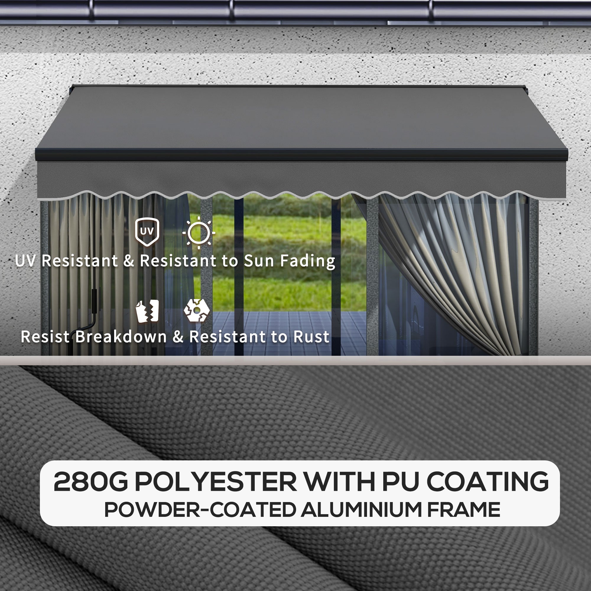 Outsunny 3 x 2m Aluminium Frame Electric Awning, with Remote - Dark Grey - North Peak Garden Furniture