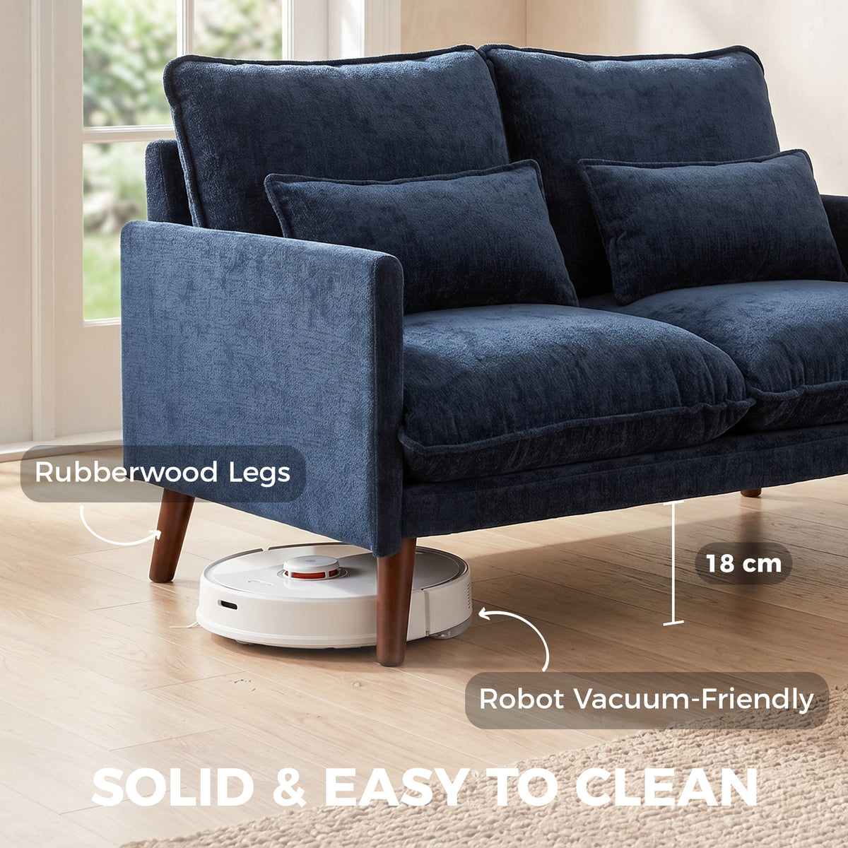 HOMCOM 2 Seater Sofa, Loveseat Sofa with Spring Cushions, Wide and Deep Seat, Wood Legs, Blue