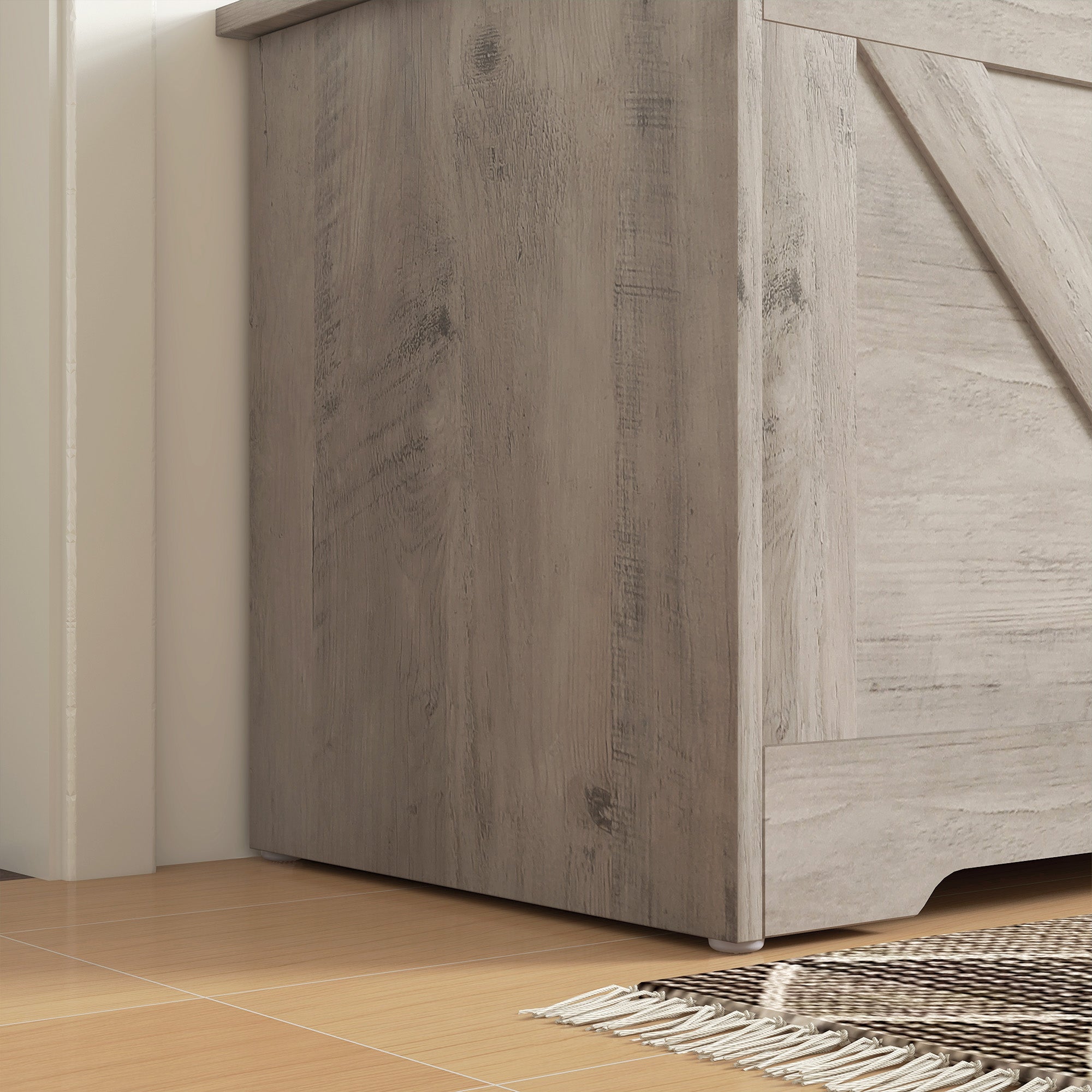 HOMCOM 100L Home Storage Box, with Safety Hinges - White Wood-Effect - North Peak Garden Furniture