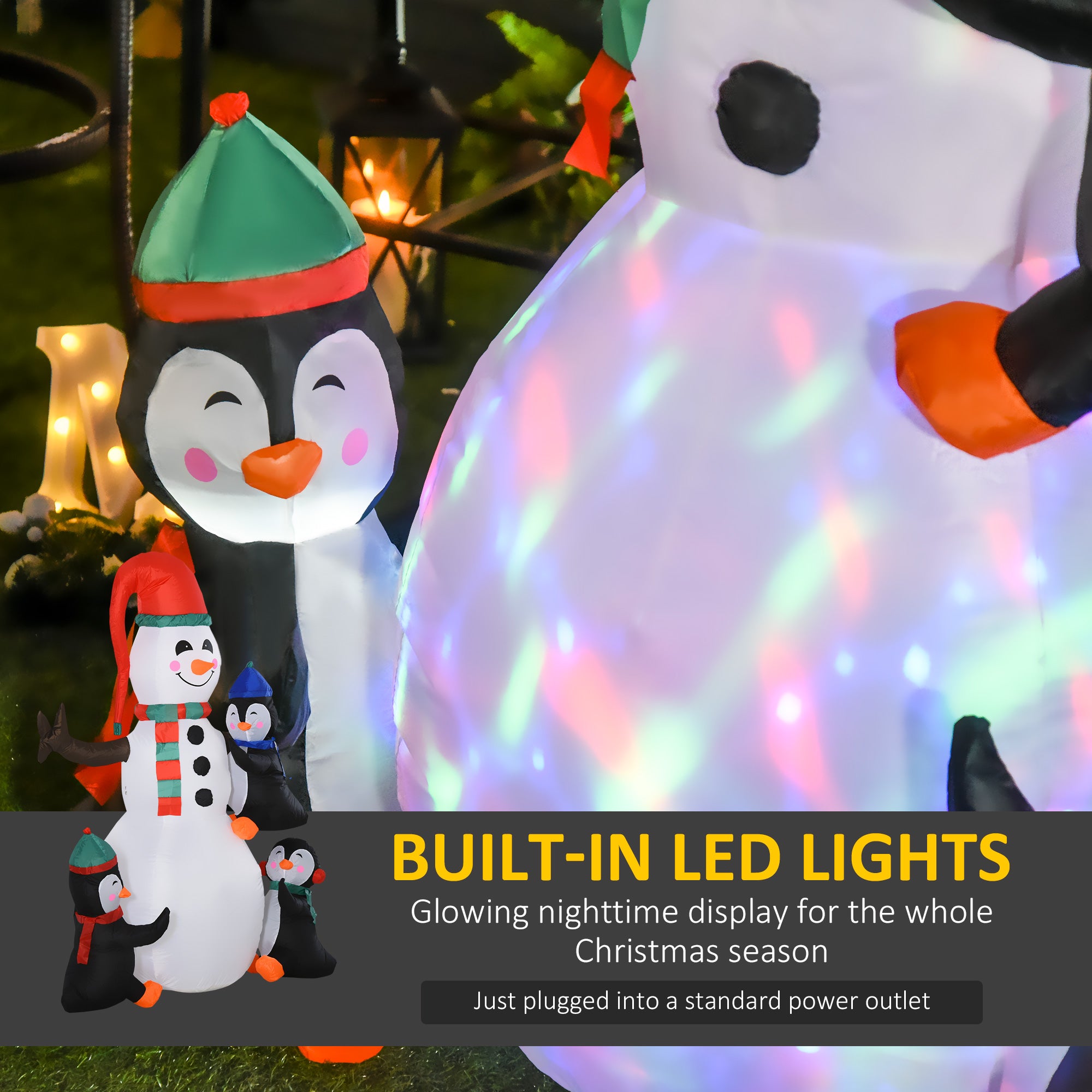 HOMCOM 6ft Inflatable Christmas Snowman with Three Penguins LED Xmas Décor Holiday Outdoor Yard Decoration - North Peak Garden Furniture