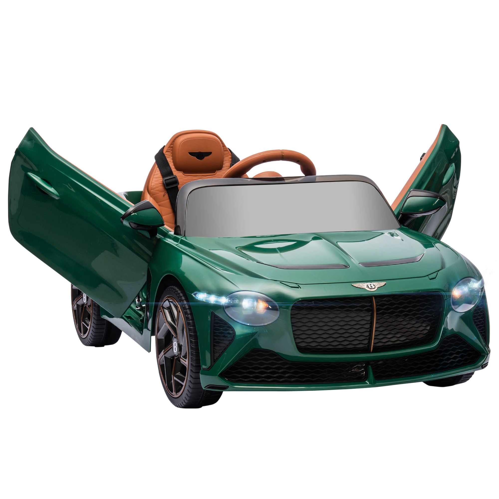 HOMCOM Bentley Bacalar Licensed 12V Kids Electric Car, with Remote Control, Horn, Lights, Music, Suspension Wheels, Green - North Peak Garden Furniture