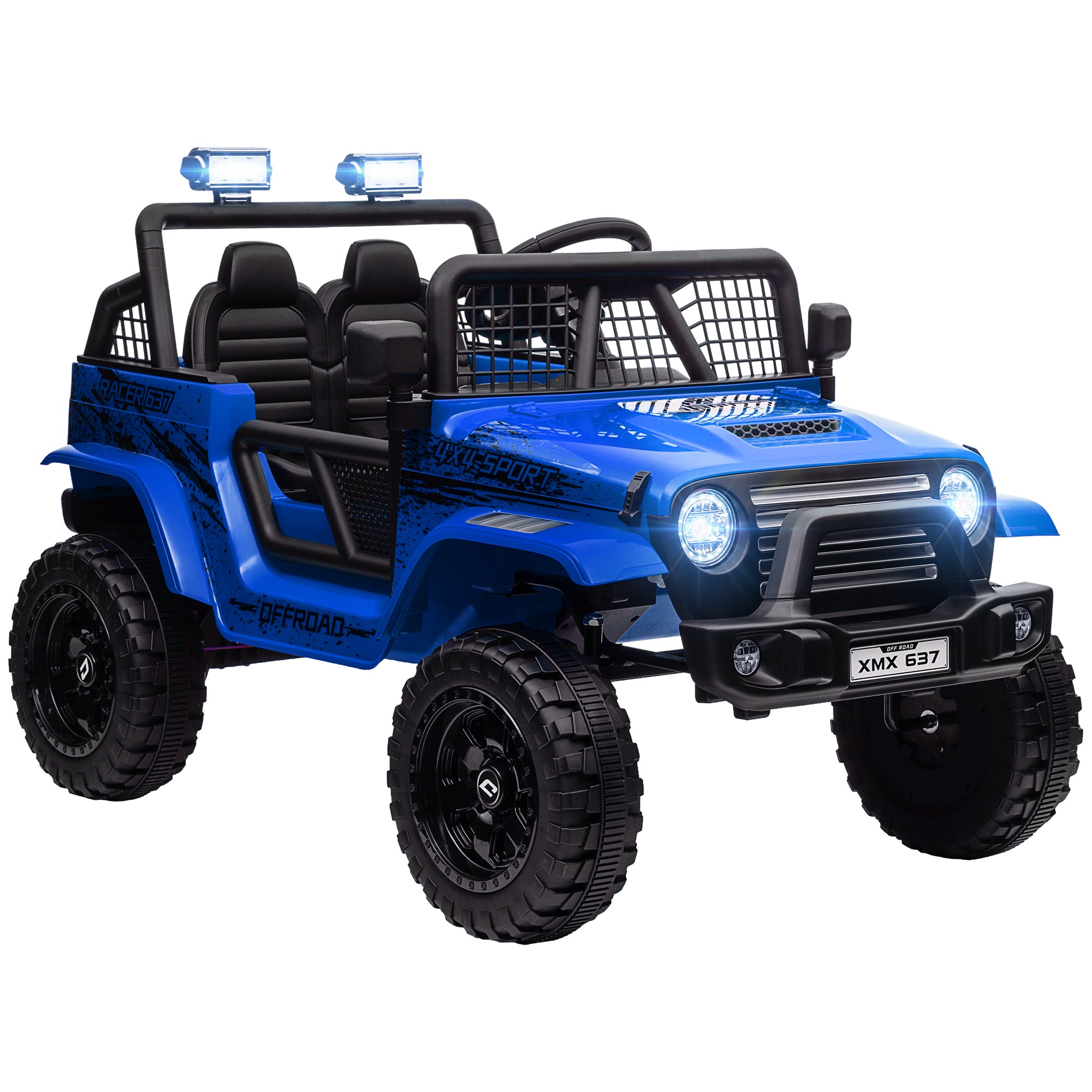 AIYAPLAY 12V Battery Powered Kids Ride On Car, Electric Truck w/ Spring Suspension, Remote, Music Horn Lights - Blue - North Peak Garden Furniture