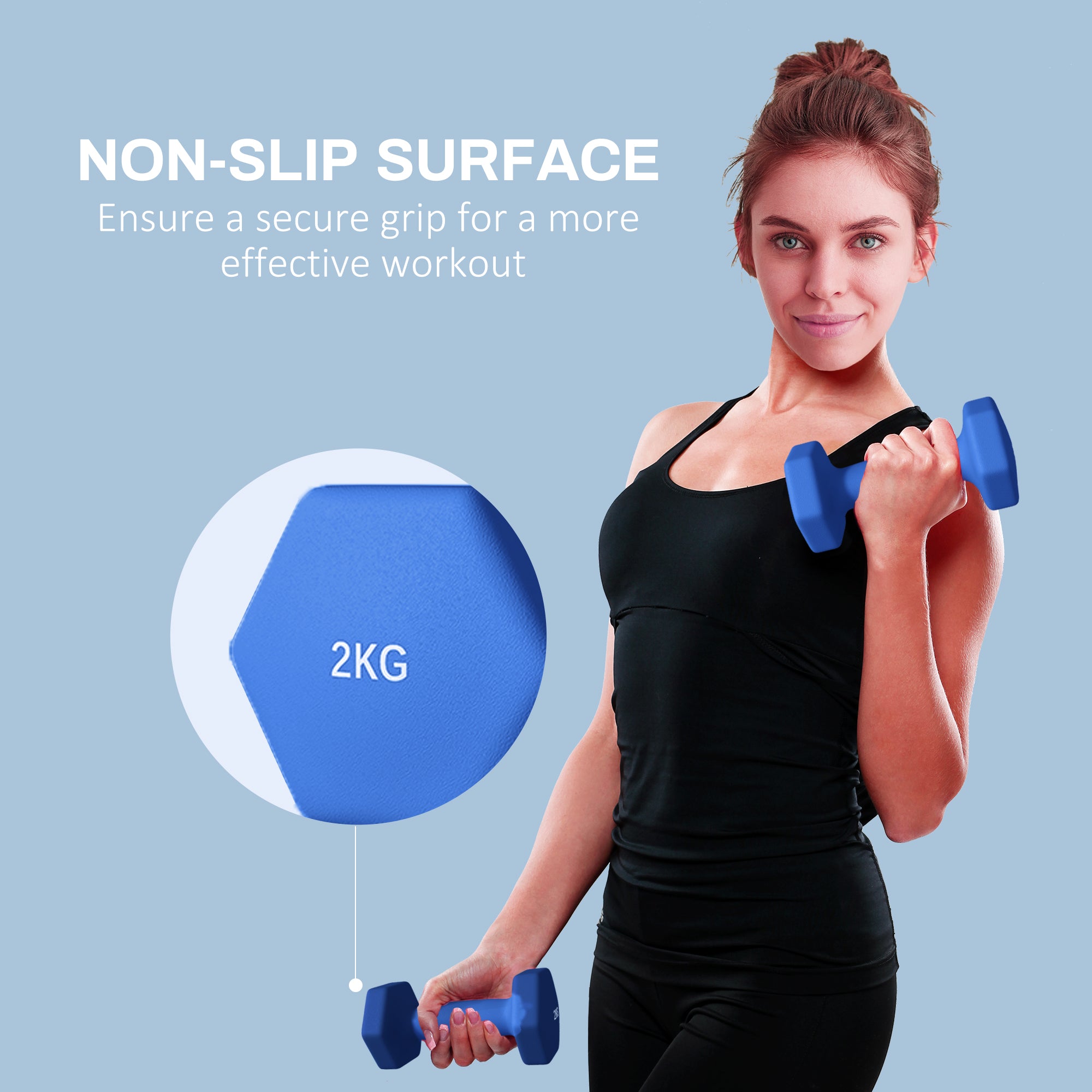 SPORTNOW 2 x 2kg Hexagonal Dumbbells Weights Set with Non-Slip Grip for Home Gym Workout, Blue