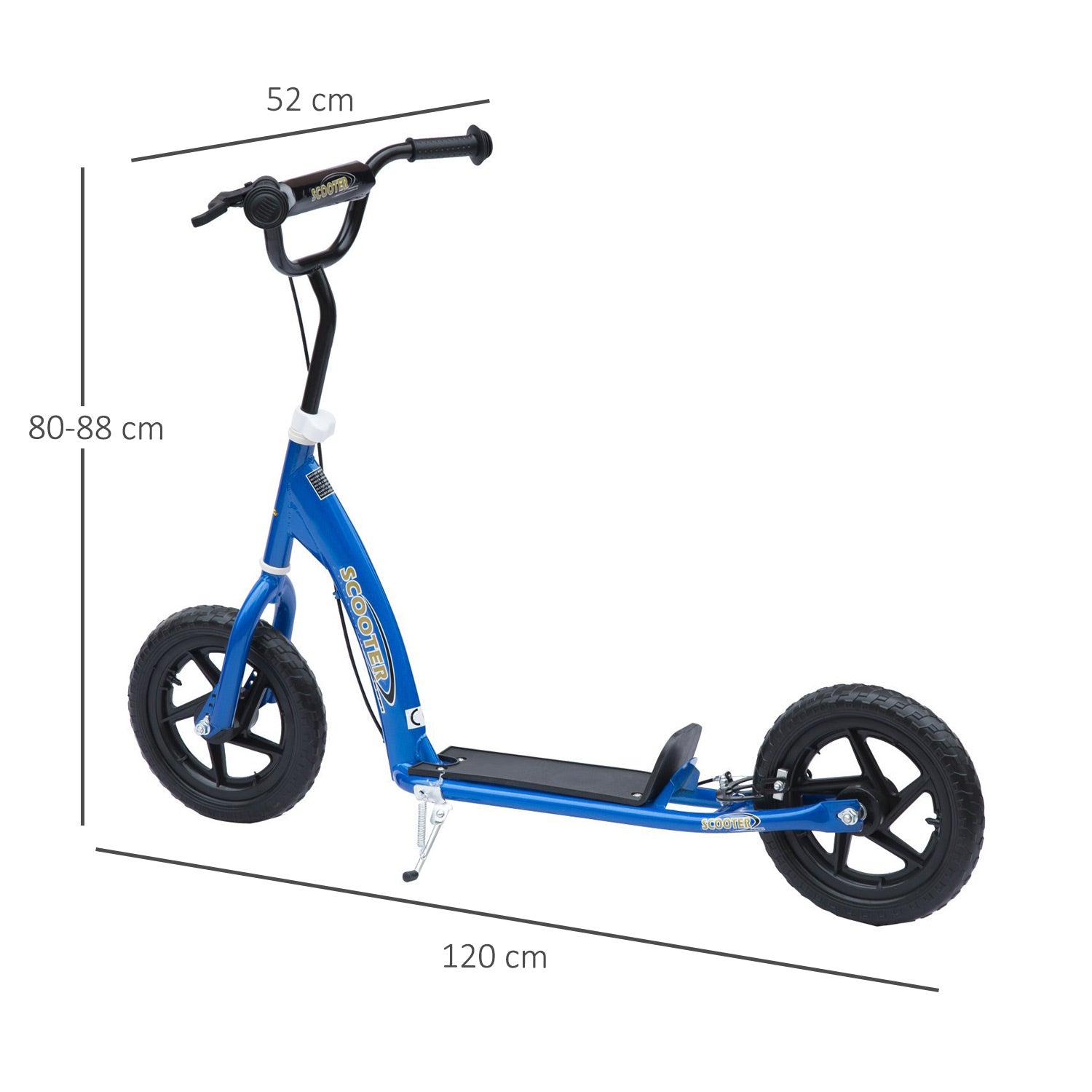 HOMCOM Teen Push Scooter, Kids Scooter w/ 12" EVA Tyres, Rear Brake, Foot Brace, Children Stunt Scooter Big Wheels Scooter for 5-12 Years Old, Blue