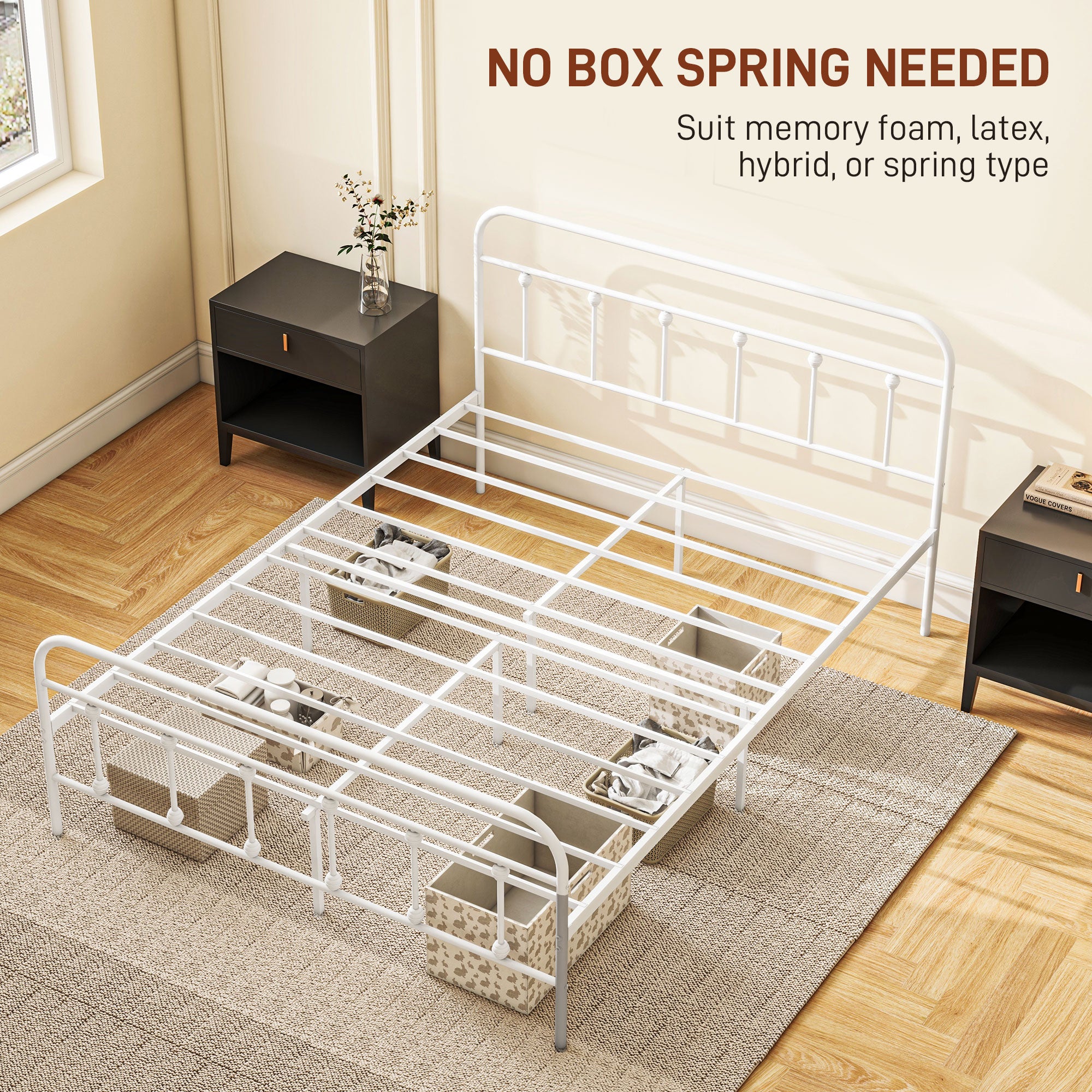 HOMCOM King Size Minimalistic Metal Bed Frame - White - North Peak Garden Furniture