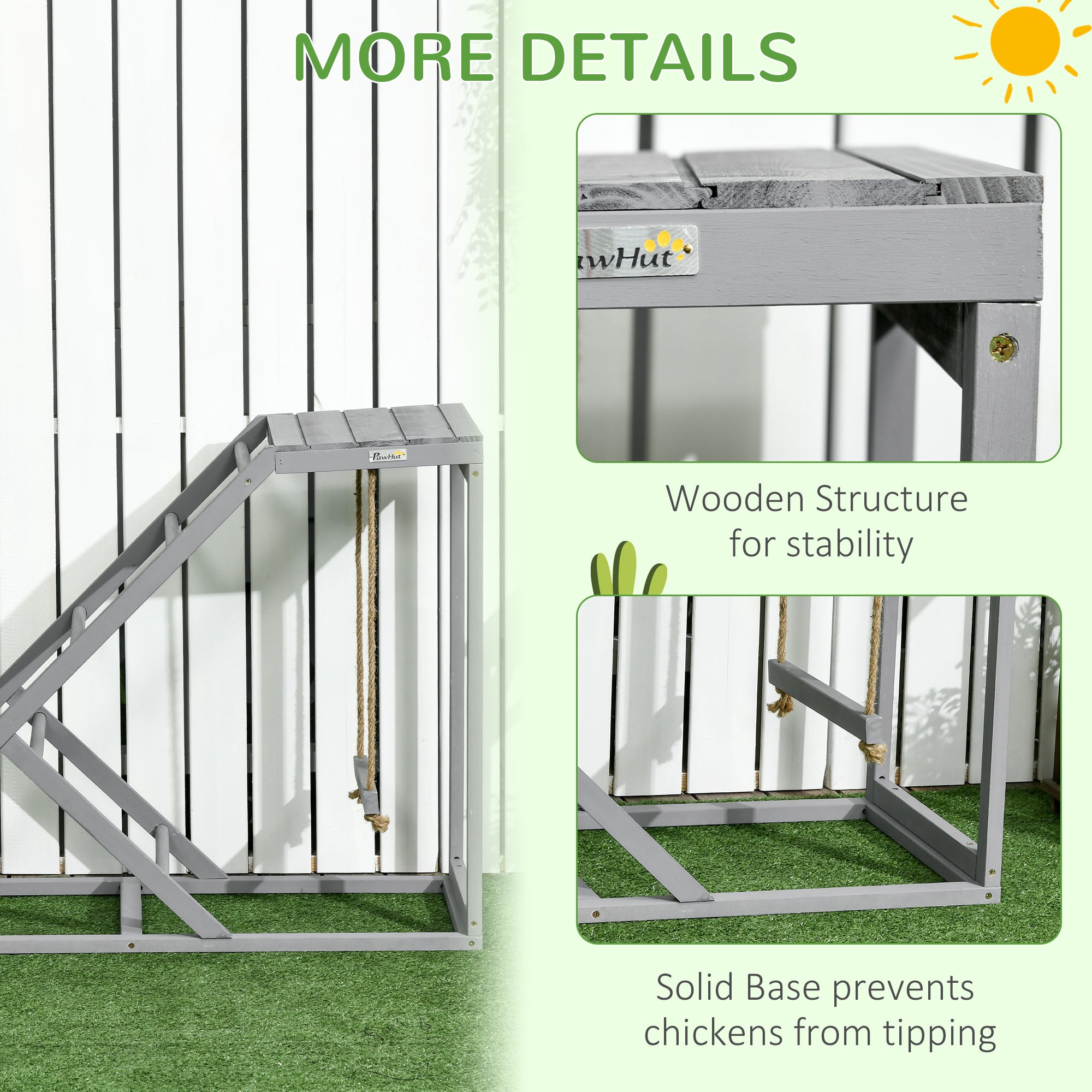 PawHut Wooden Chicken Coop Toy with Swing, Ladder, Platform, Grey - North Peak Garden Furniture