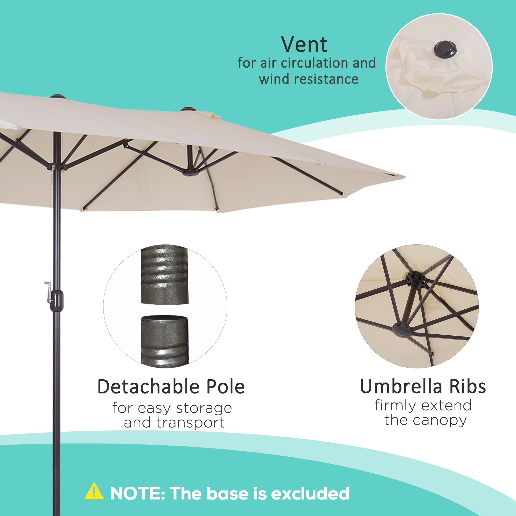 Outsunny 4.6m Double-Sided Patio Parasol Sun Umbrella-Beige - North Peak Garden Furniture