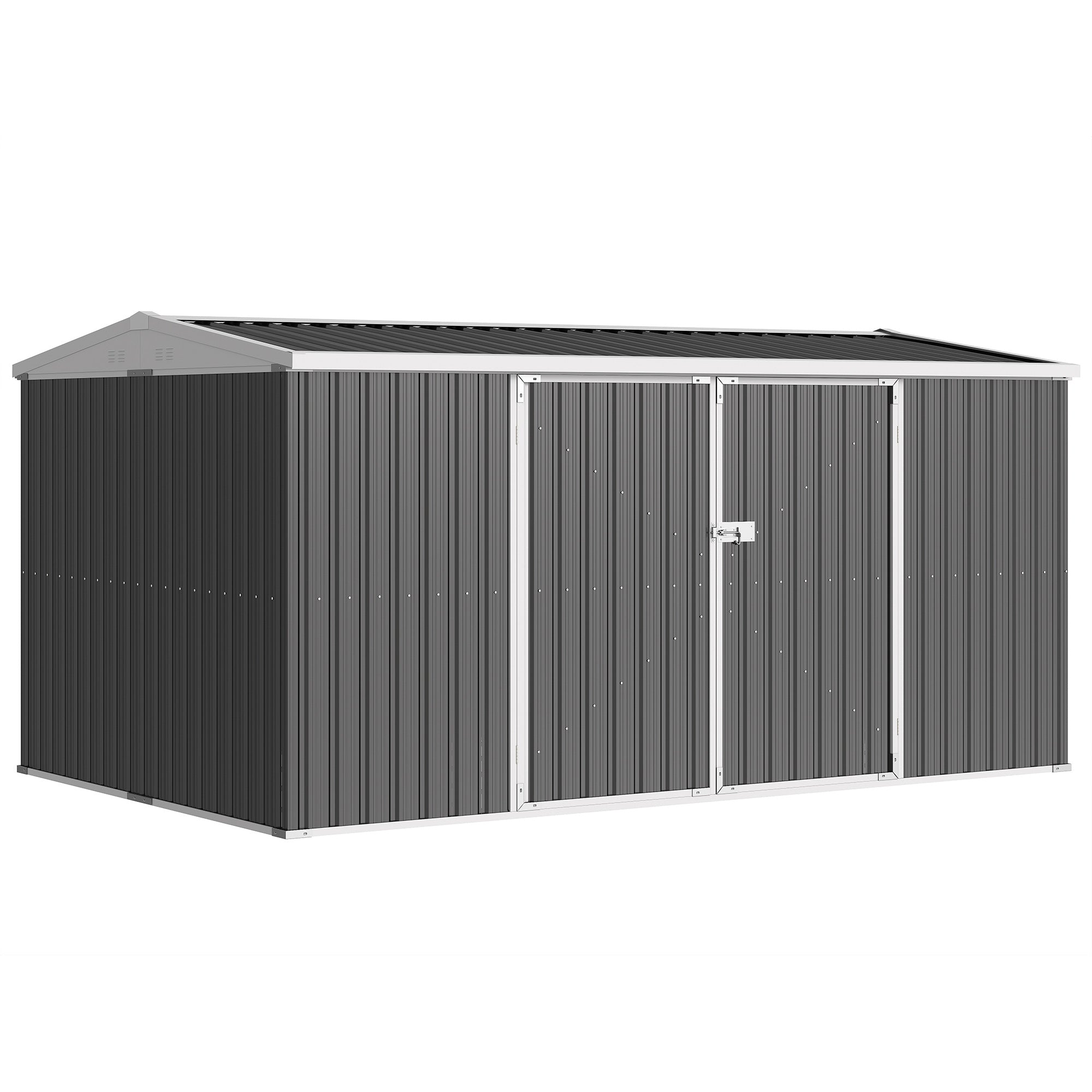 Outsunny 14 x 8ft Outdoor Garden Metal Storage Shed with Lockable Door, Tool Storage Box for Garden, Patio and Lawn, Grey