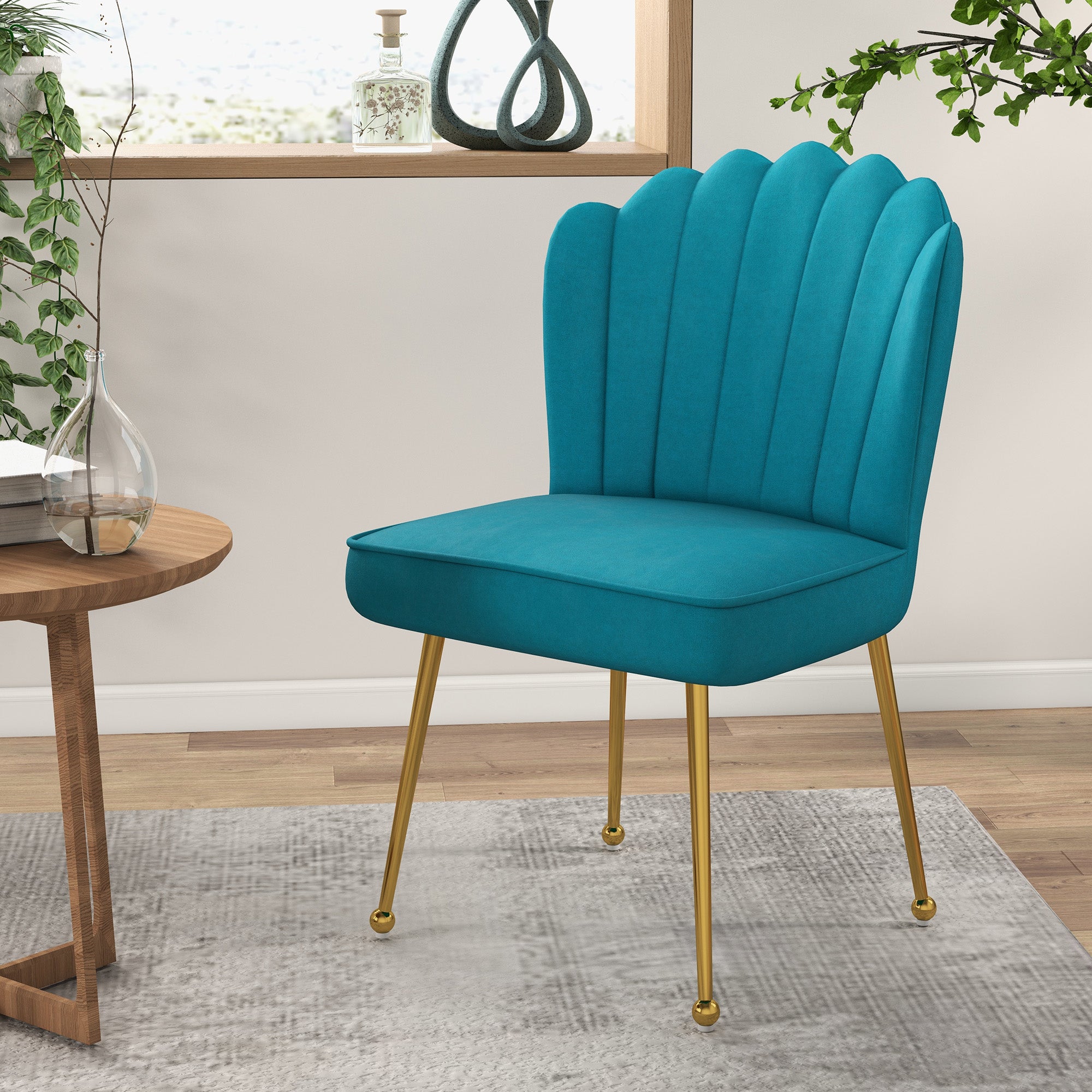 HOMCOM Velvet-Feel Shell Accent Chair - Blue - North Peak Garden Furniture