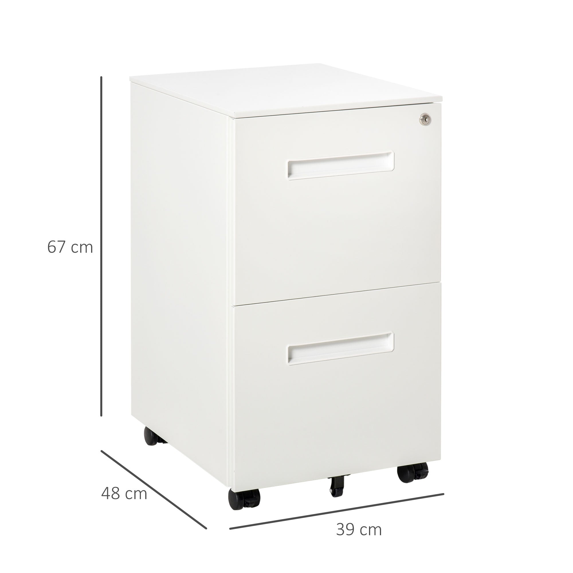 Vinsetto Mobile Steel File Cabinet, 2-Drawer Filing Cabinet, Vertical Lockable Home Office Organizer with Adjustable Partition for A4 Letter Size, White - North Peak Garden Furniture