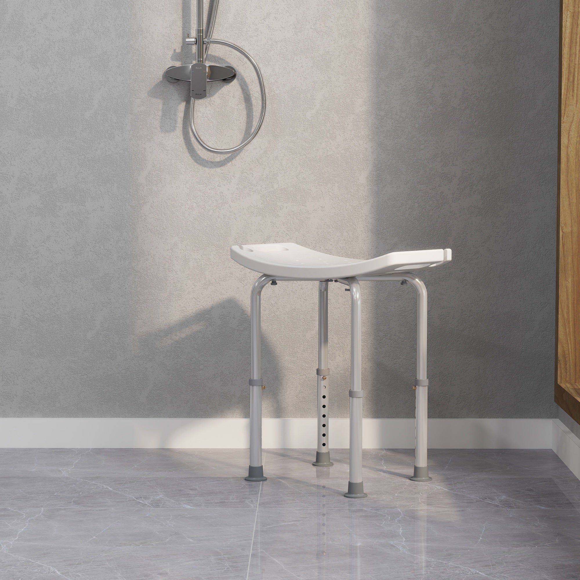 HOMCOM Height Adjustable Bath Stool, Aluminium Shower Stool with Non-Slip Pads for Elderly, Disabled, Seniors, Pregnant, White - North Peak Garden Furniture