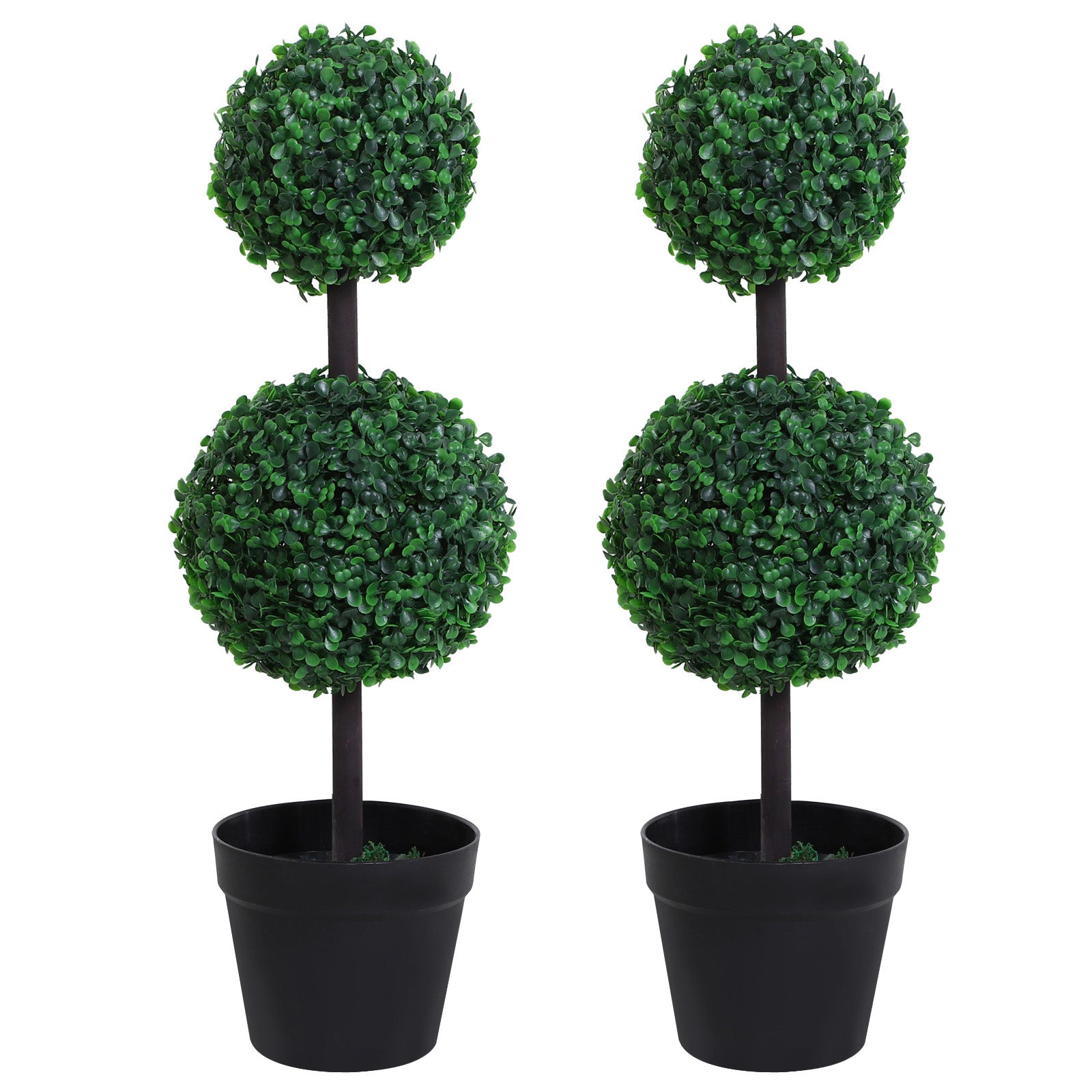 Outsunny Set of 2 Artificial Boxwood Ball Topiary Trees Potted Decorative Plant Outdoor and Indoor Décor (67cm)