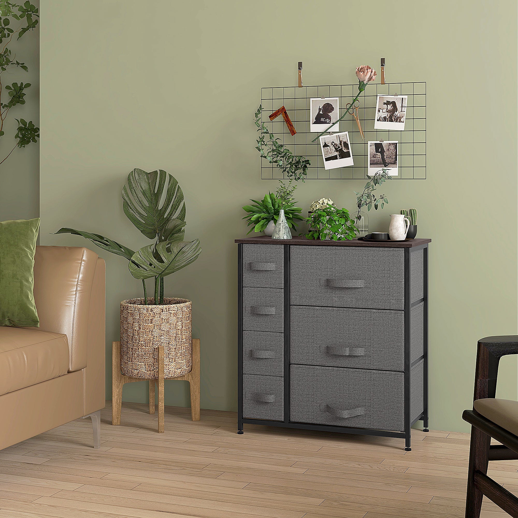 HOMCOM Chest of Drawers with 7 Drawers, Fabric Drawers with Large Storage Space, Drawers Dresser with Metal Frame, Adjustable Feet for Bedroom Living Room, Dark Grey - North Peak Garden Furniture