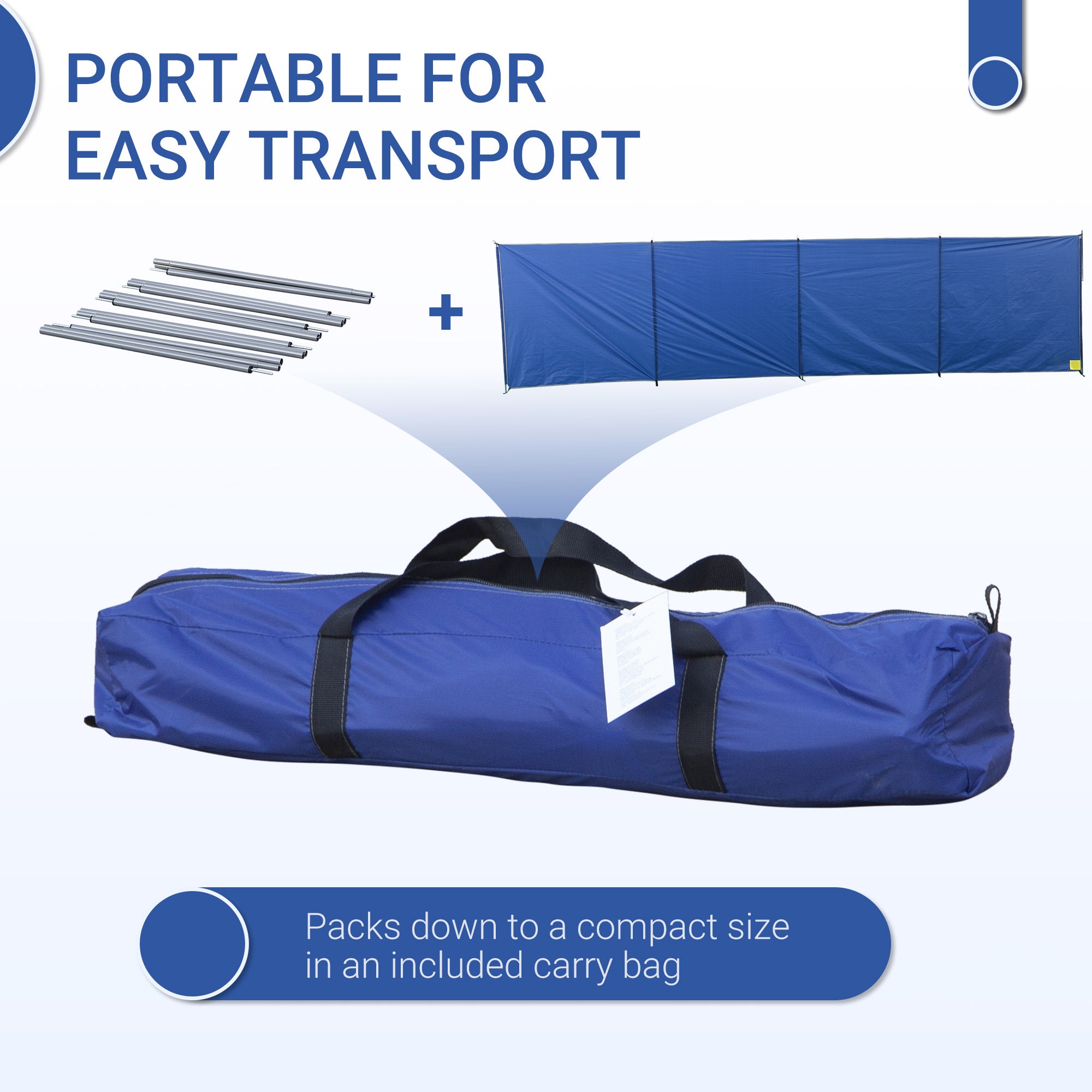 Outsunny Camping Windbreak, Foldable Portable Wind Blocker w/ Carry Bag and Steel Poles, Beach Sun Screen Shelter Privacy Wall, 620cm x 150cm - North Peak Garden Furniture