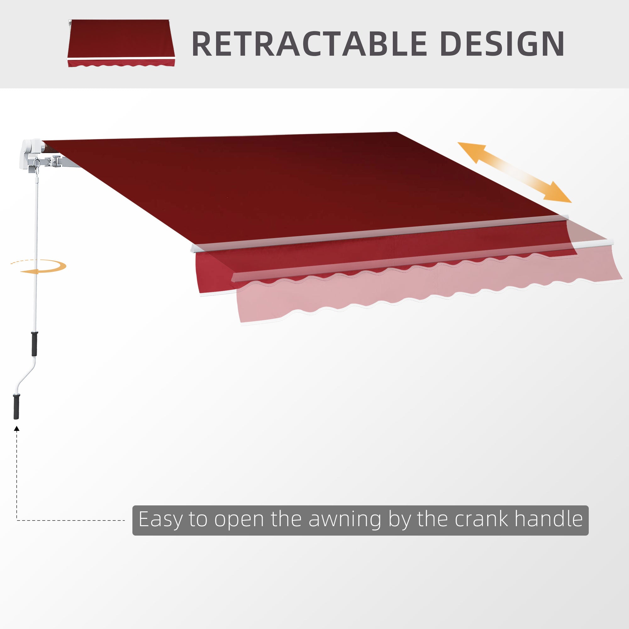 Outsunny Manual Retractable Patio Awning Shelter UV Protection, 2.5mx2m