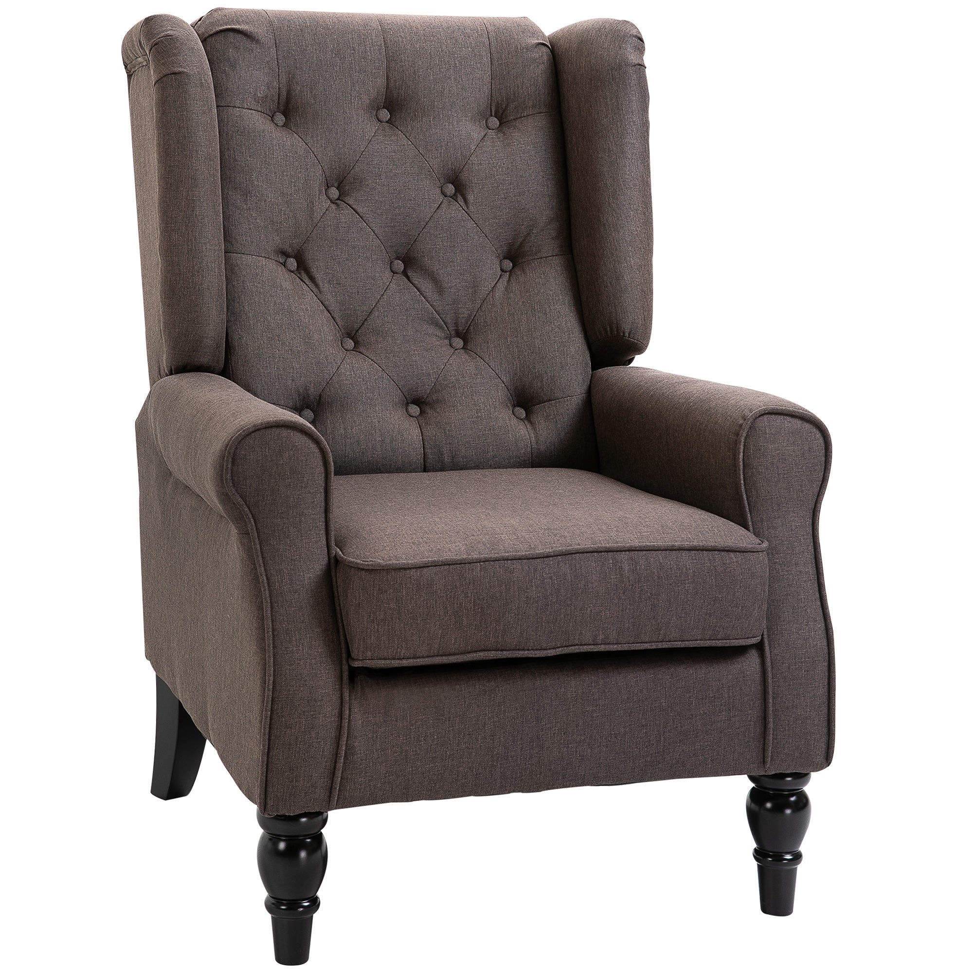 HOMCOM Retro Accent Chair, Wingback Armchair with Wood Frame Button Tufted Design for Living Room Bedroom, Brown - North Peak Garden Furniture
