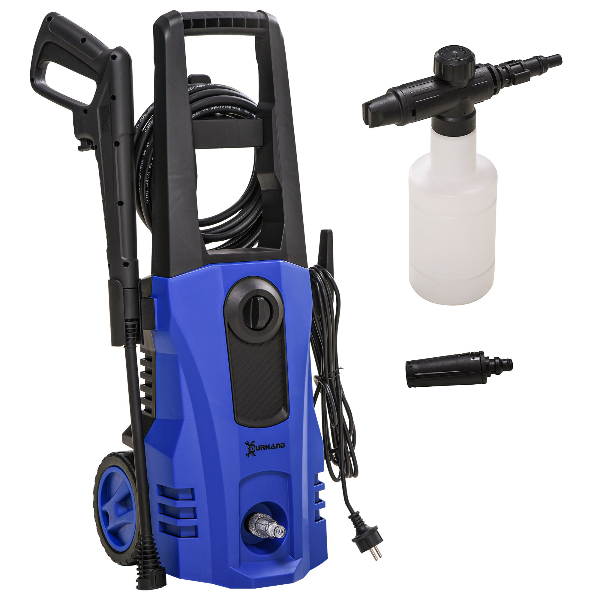 DURHAND High Pressure Washer, 150 Bar Pressure, 510 L/h Flow, 1800W, High-Performance Portable Power Jet Wash Cleaner, Blue