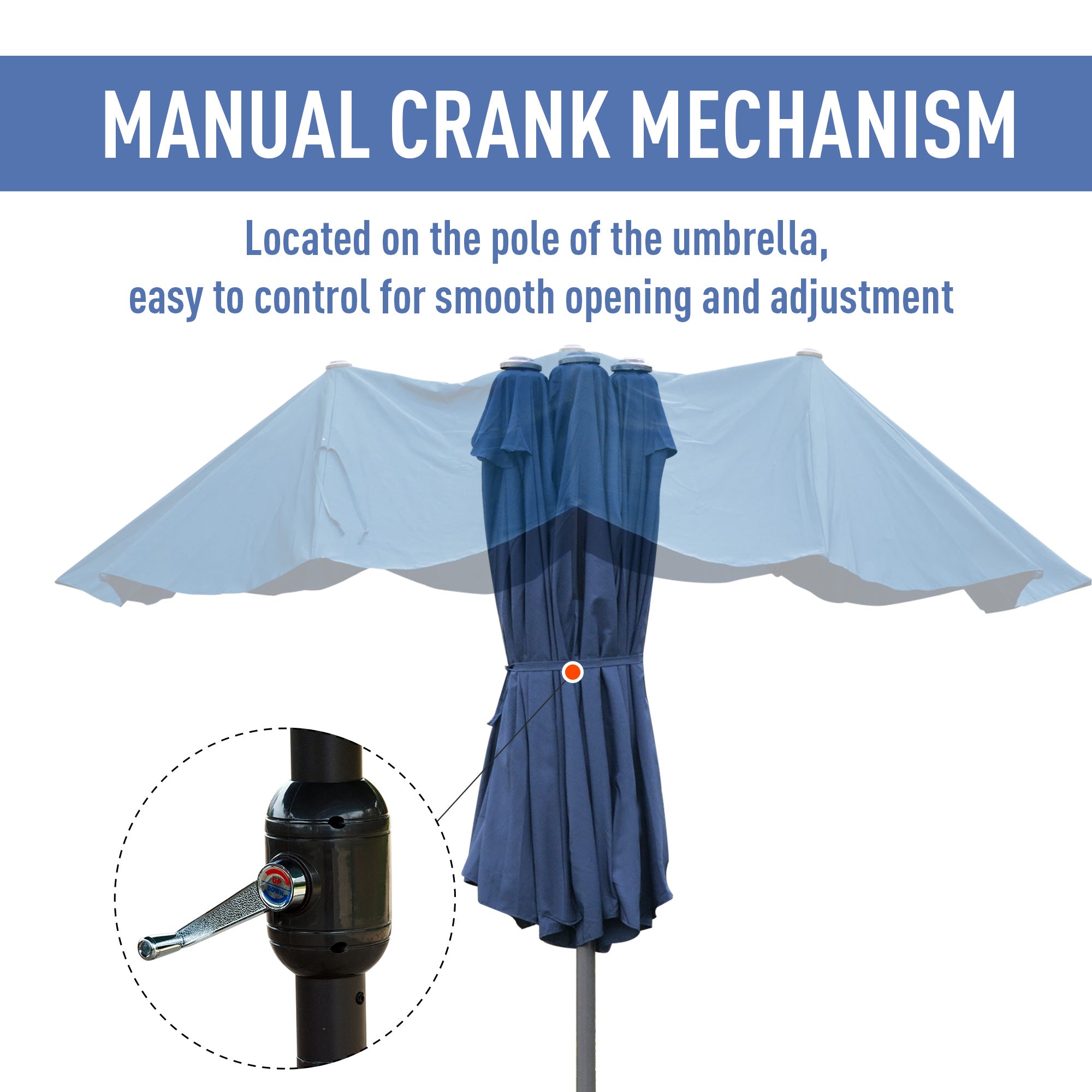 Outsunny 4.6M Sun Umbrella Canopy Double-sided Crank Sun Shade w/ Cross Base Dark Blue - North Peak Garden Furniture