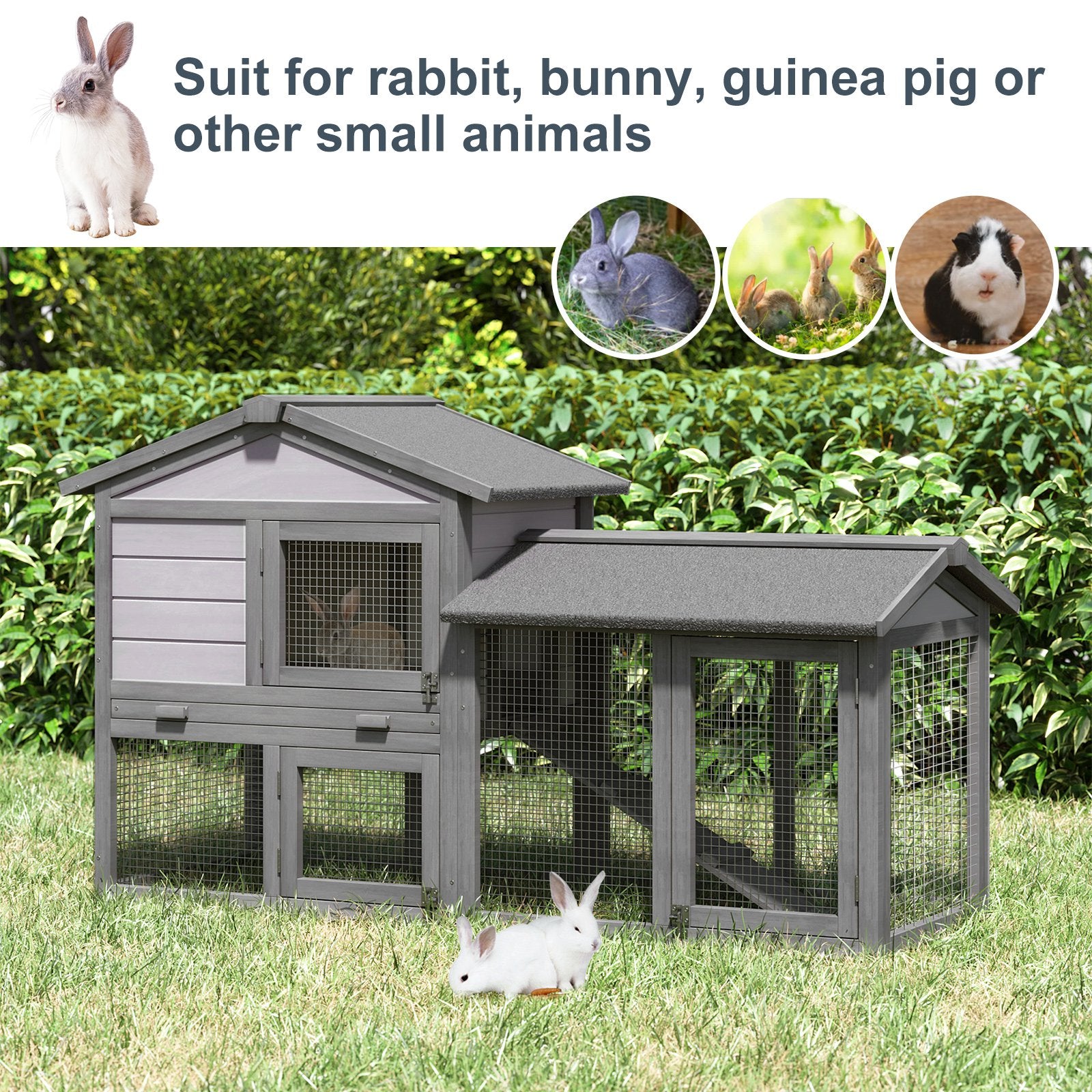 PawHut Small Animal Two-Level Fir Wood Guinea Pigs Hutches w/ Ramp Burnt Yellow