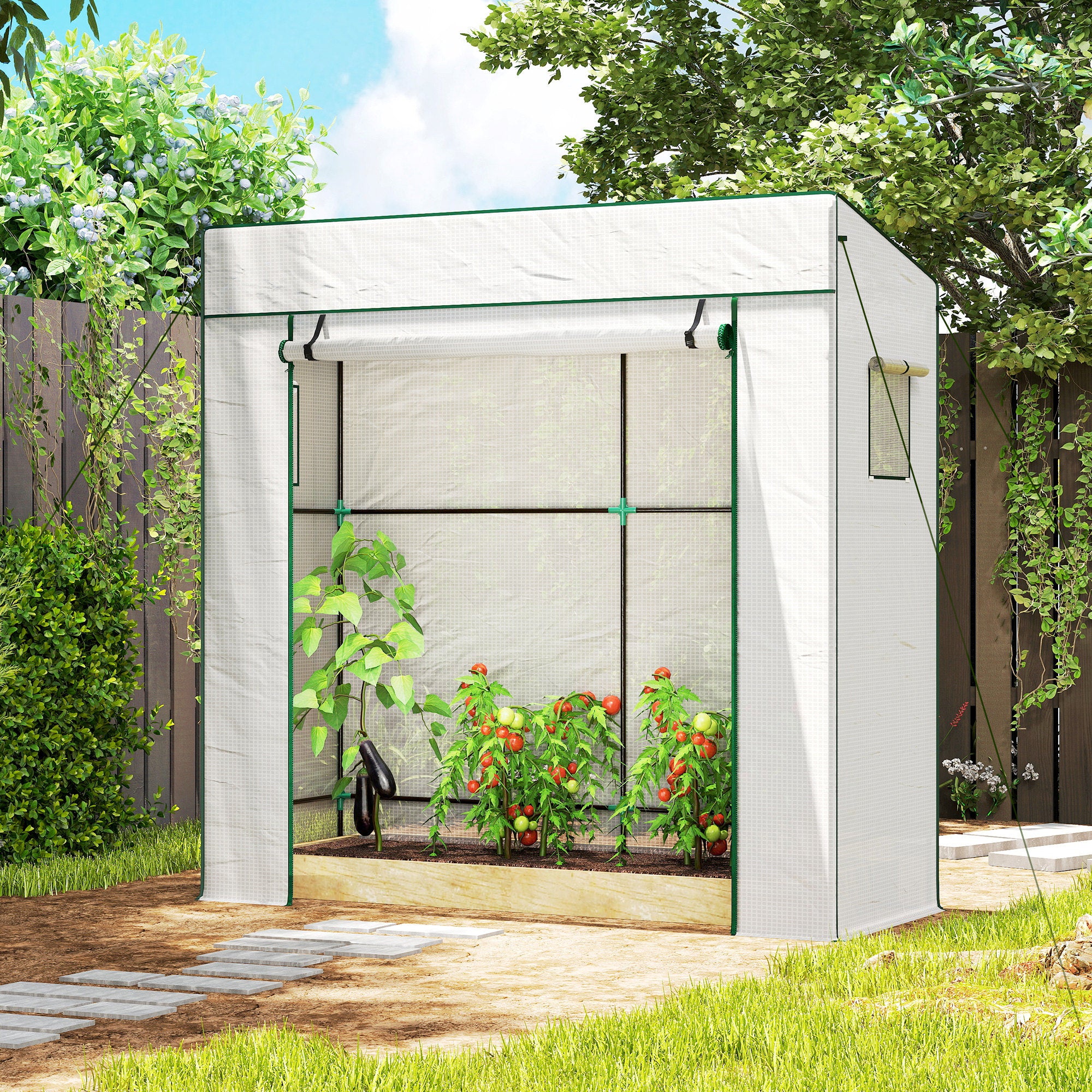 Outsunny PE Cover Walk-in Outdoor Greenhouse, White