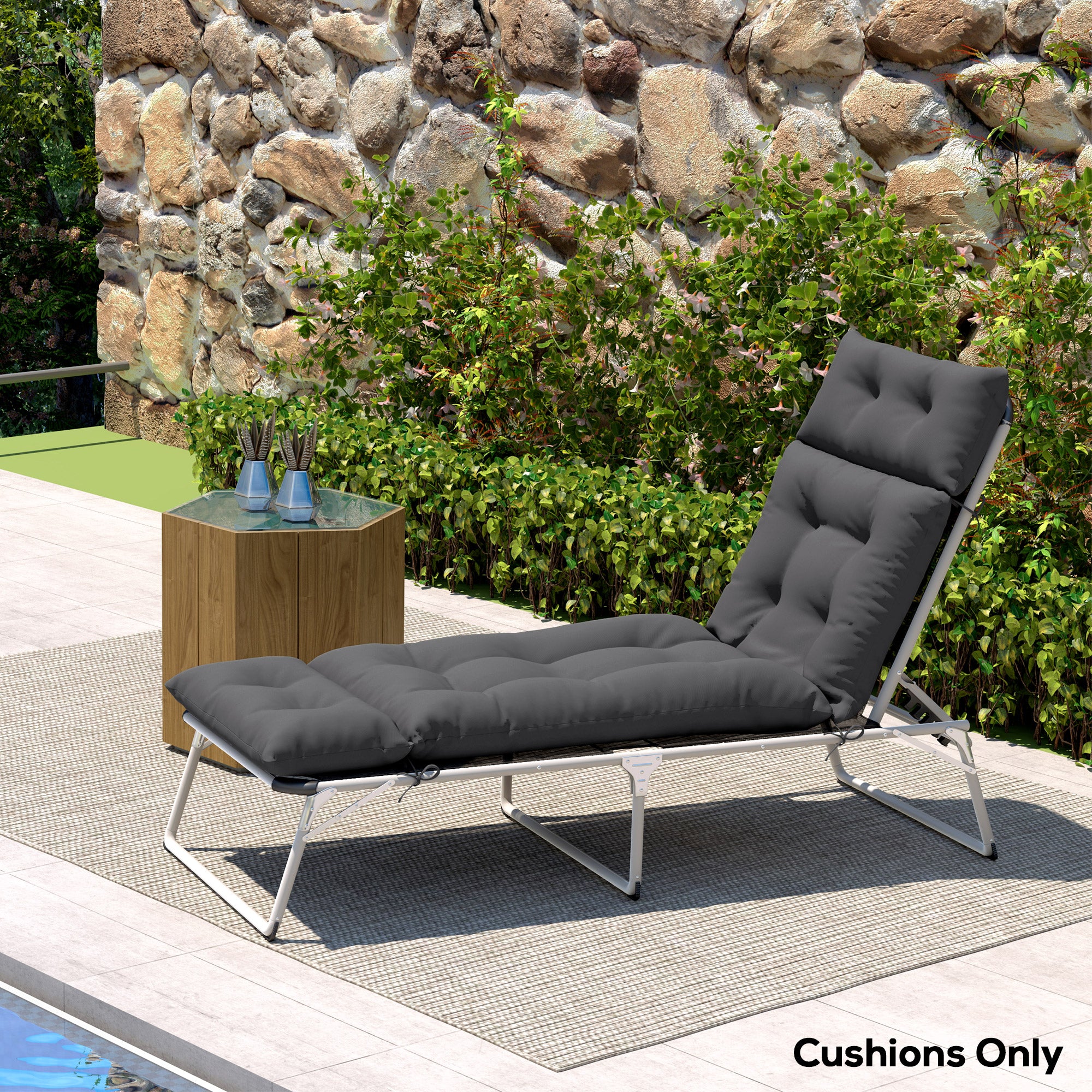 Outsunny Sun Lounger Cushion Only, 190x56x10cm Garden Lounge Chair Cushion, UPF20+ 220gsm Fabric, Thick Sunbed Replacement Cushion with 6 Ties, Dark Grey