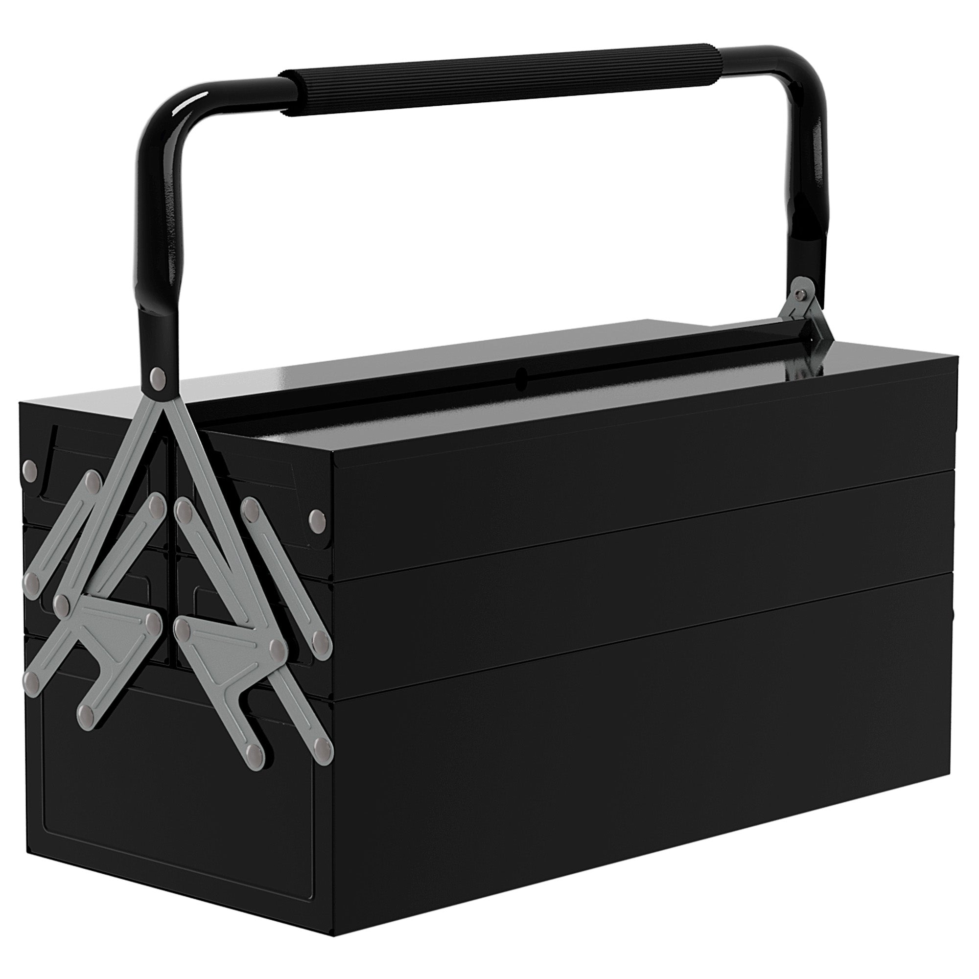 DURHAND 3 Tier Metal Toolbox, 5 Tray Professional Portable Tool Box with Carry Handle for Workshop, 45cmx20cmx34.5cm, Black - North Peak Garden Furniture