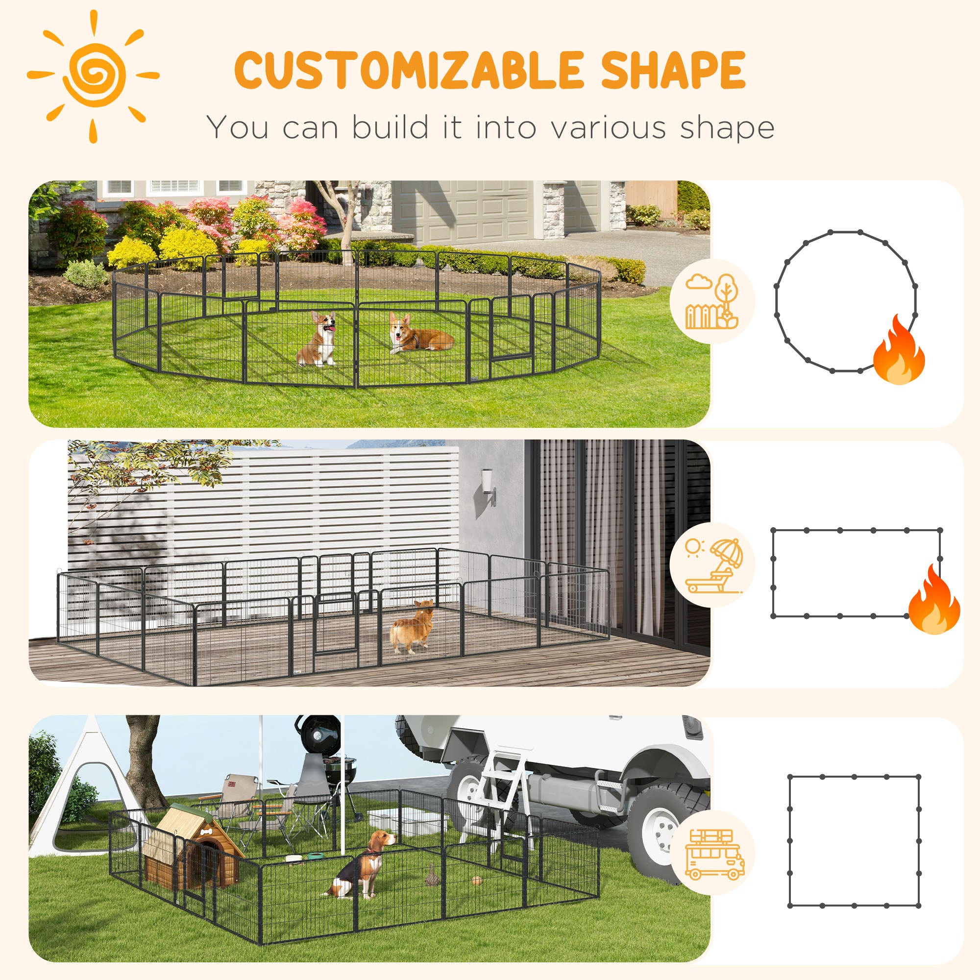 PawHut 16 Panels Heavy Duty Puppy Playpen, for Small Dogs, Indoor and Outdoor Use - Grey - North Peak Garden Furniture