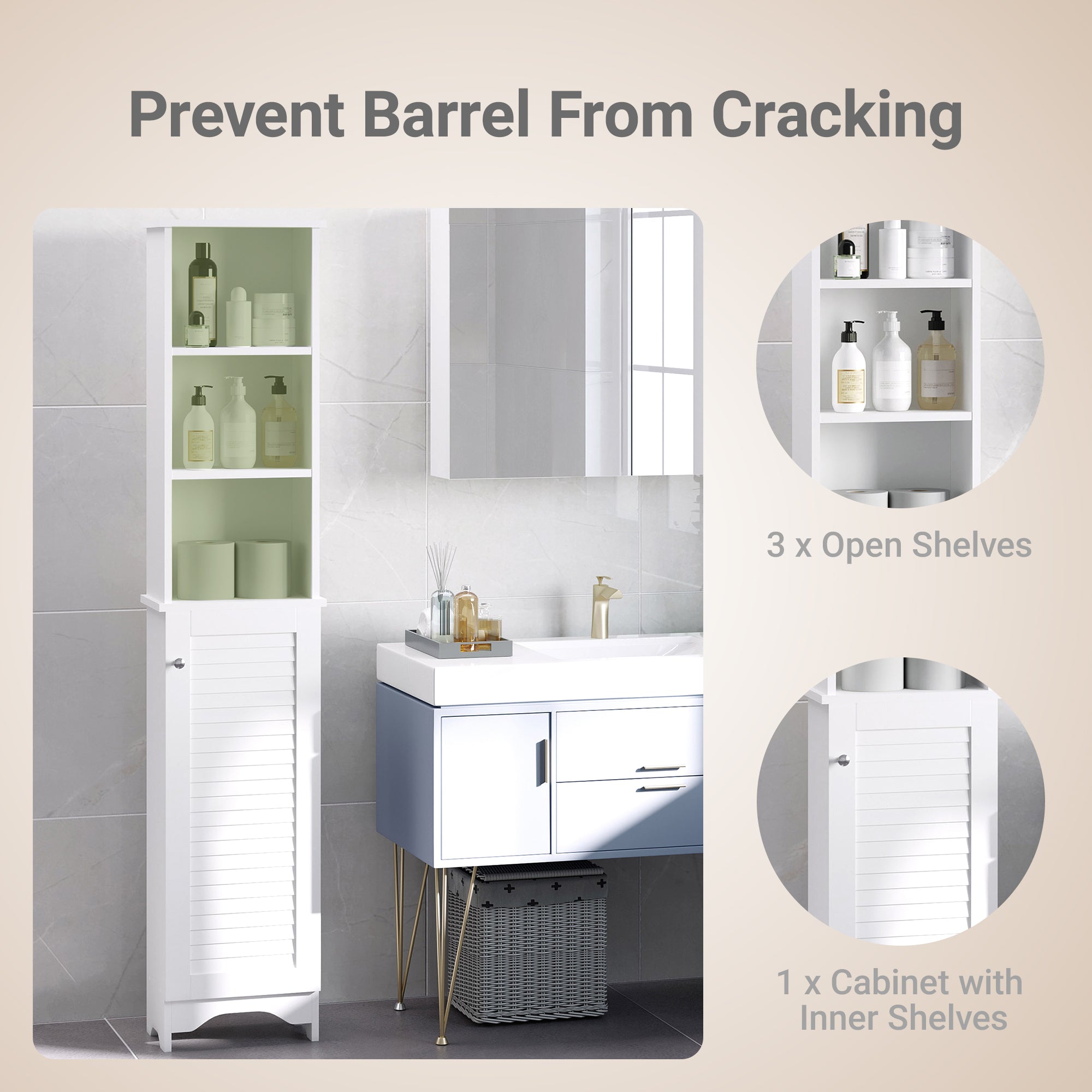 HOMCOM Tall Bathroom Cabinet Storage Cupboard Floor Standing Home Bathroom Furniture w/ 6 Shelves 165H x 34W x 20D cm White