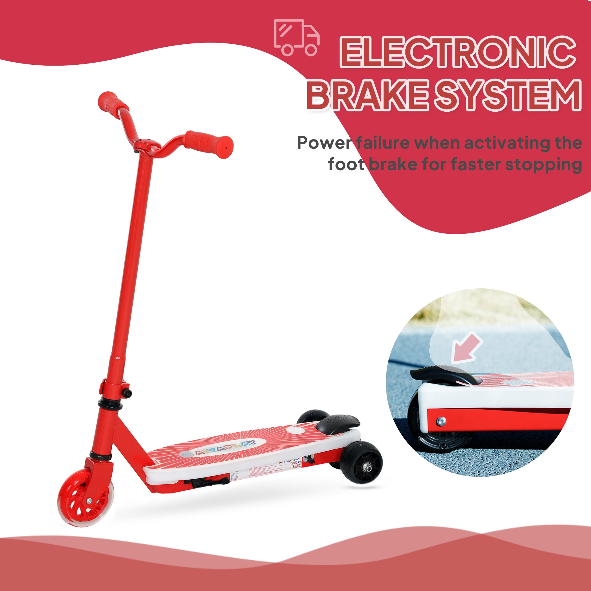 AIYAPLAY Electric Scooter for Kids Ages 4-7, with Auxiliary Rear Wheels, Flashing LED Light and Electric Brake, Kids Electric Scooter for Boys Girls, 6 KM/H & 8 KM, Red - North Peak Garden Furniture