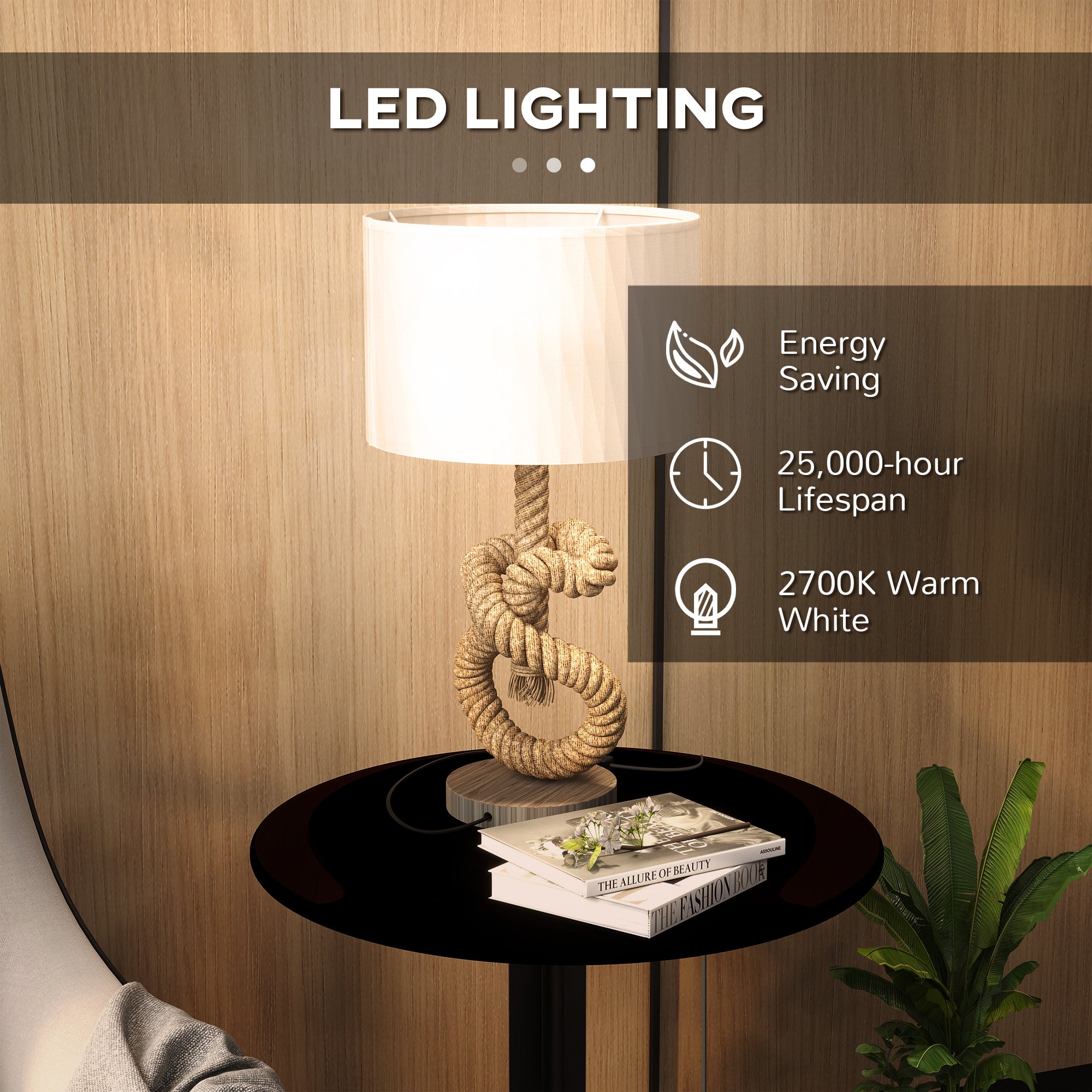 HOMCOM Nautical LED Table Lamp with USB Charging Port, Bedside Desk Lamp for Bedroom, Living Room, Home Office - North Peak Garden Furniture
