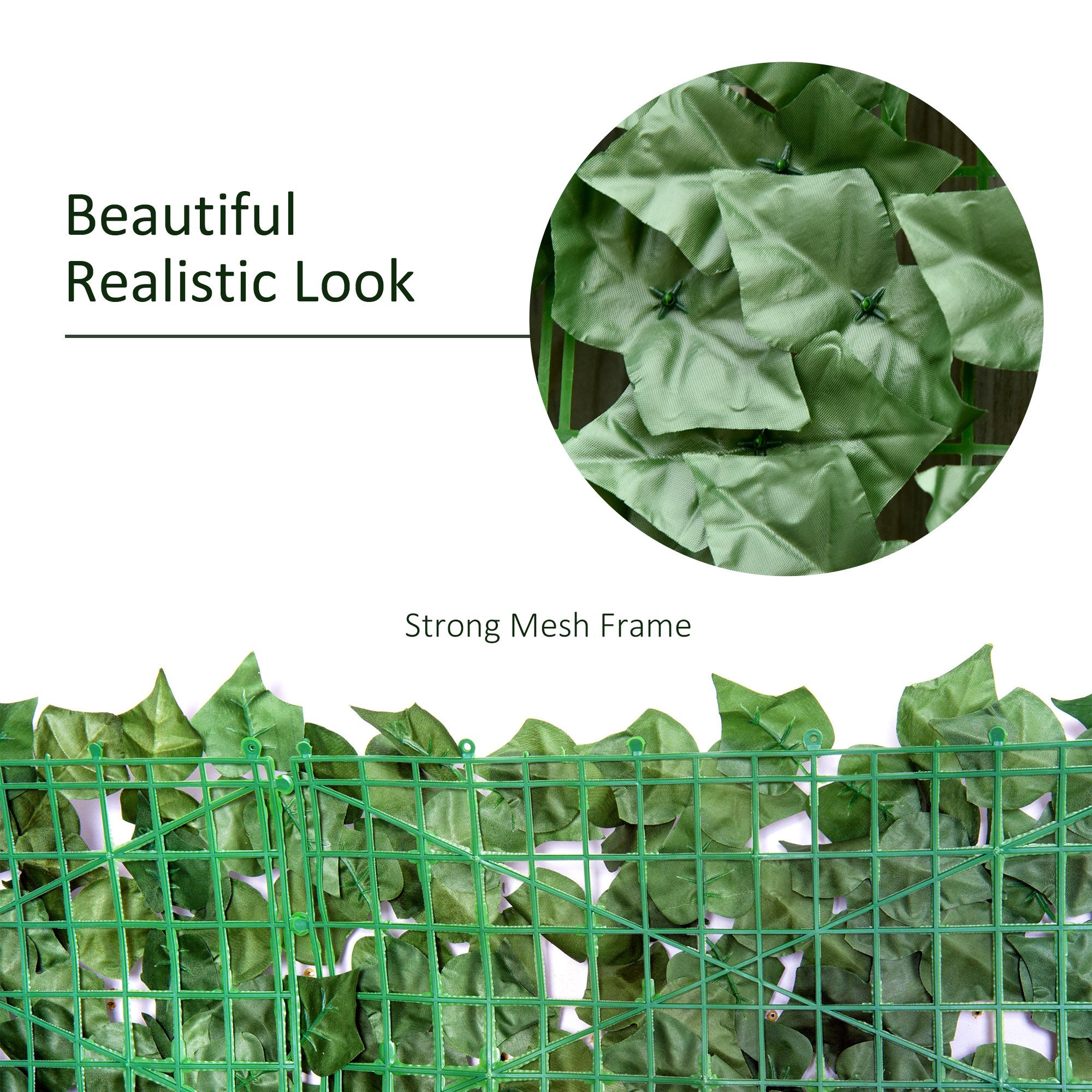 Outsunny 2-Piece Artificial Leaf Hedge Screen Privacy Fence Panel for Garden Outdoor Indoor Decor, Dark Green, 3M x 1M - North Peak Garden Furniture