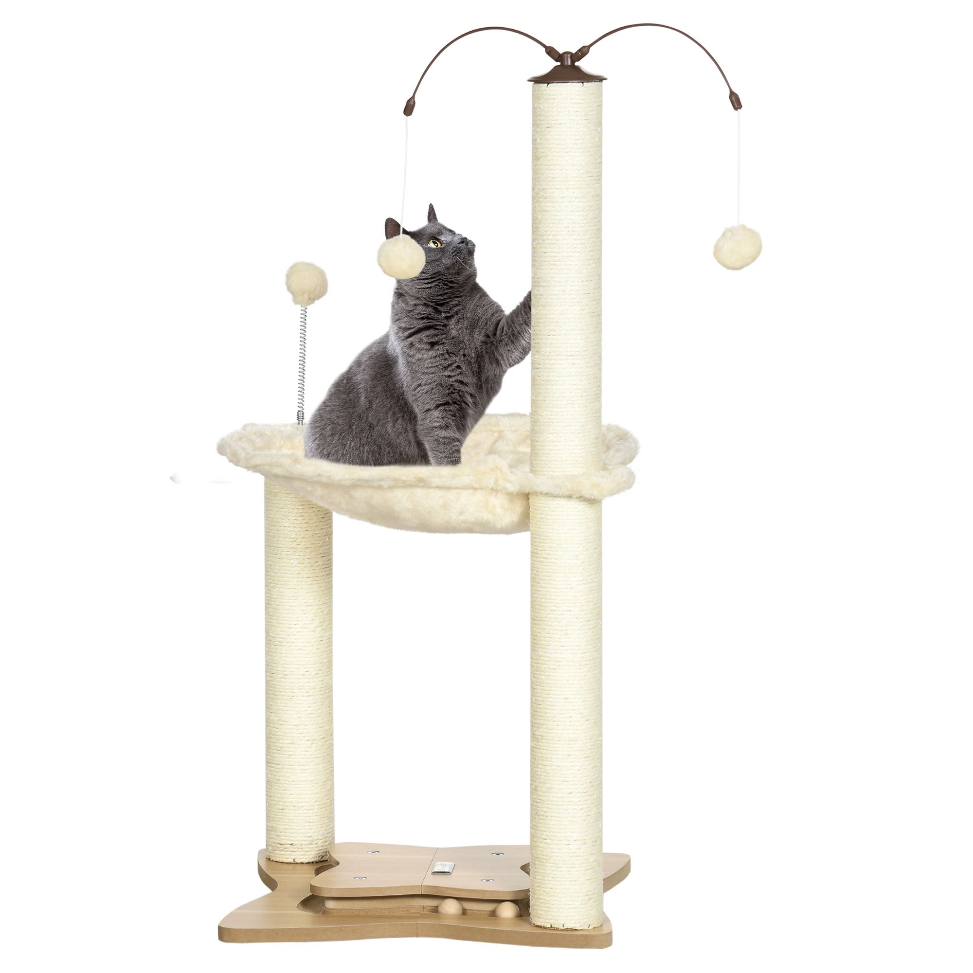 PawHut Cat Tree, with Scratching Posts, Hammock, Toy Ball - Beige - North Peak Garden Furniture