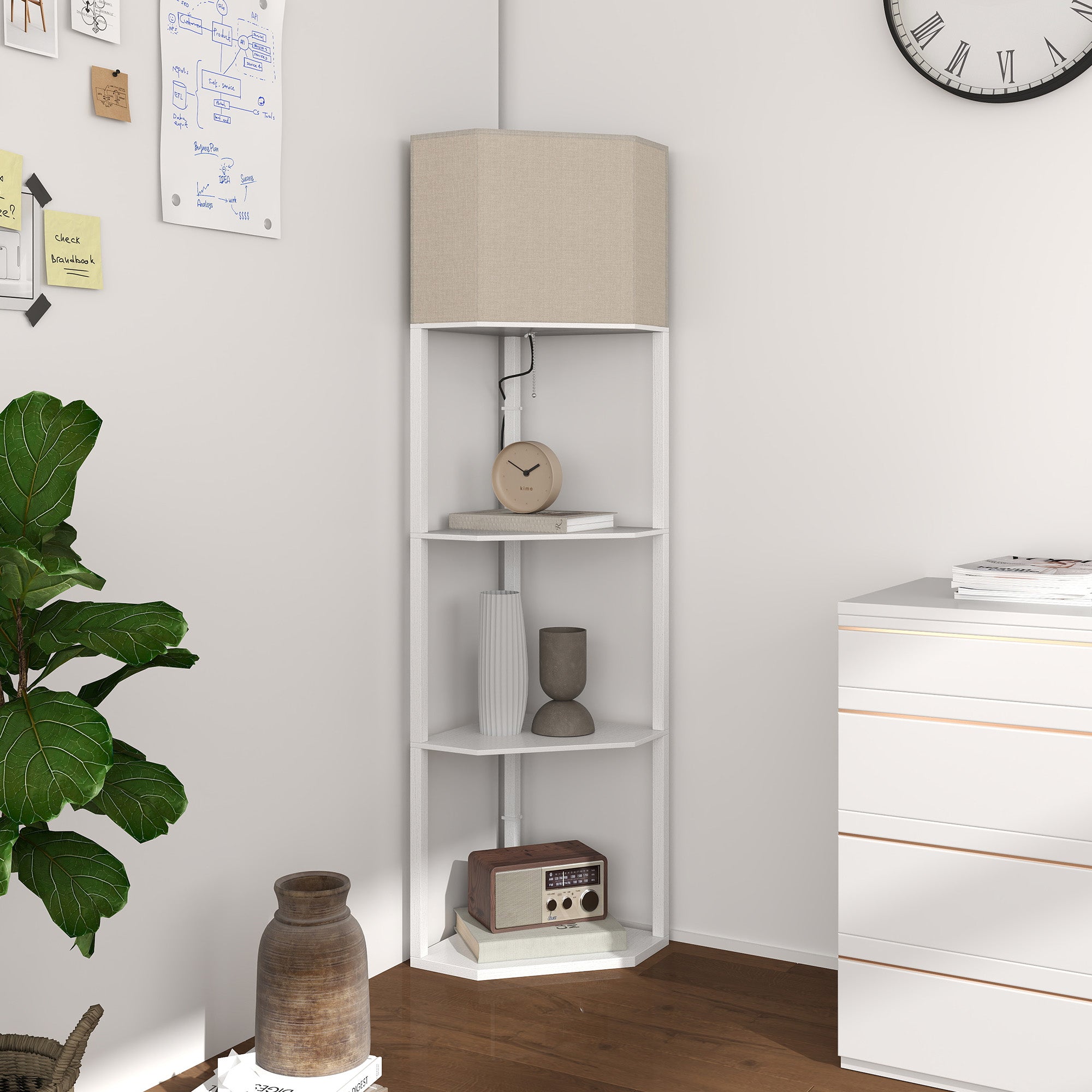 HOMCOM Three-Shelf Corner Floor Lamp - White - North Peak Garden Furniture