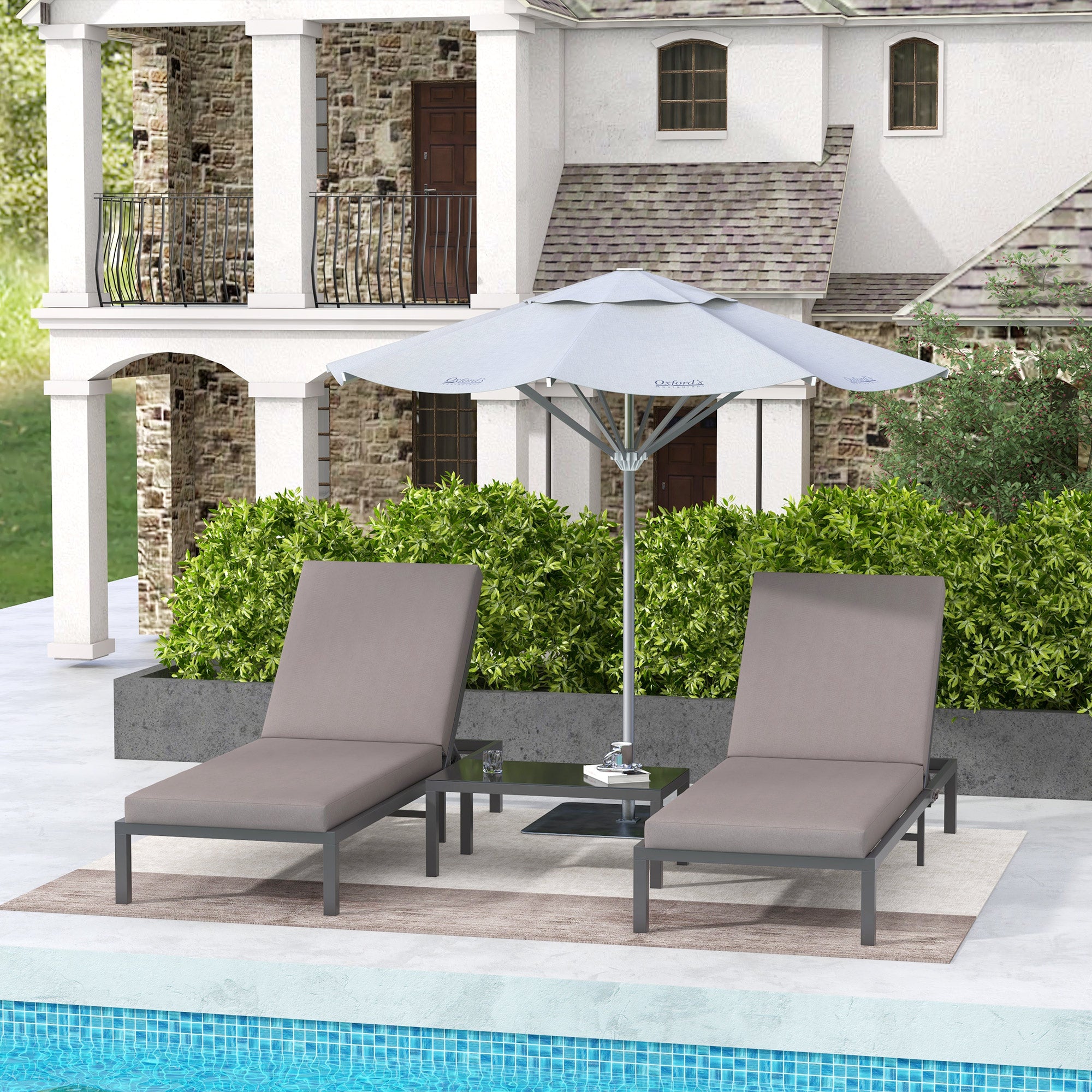 Outsunny Three-Piece Aluminium Lounger Set, with Reclining Backs - North Peak Garden Furniture