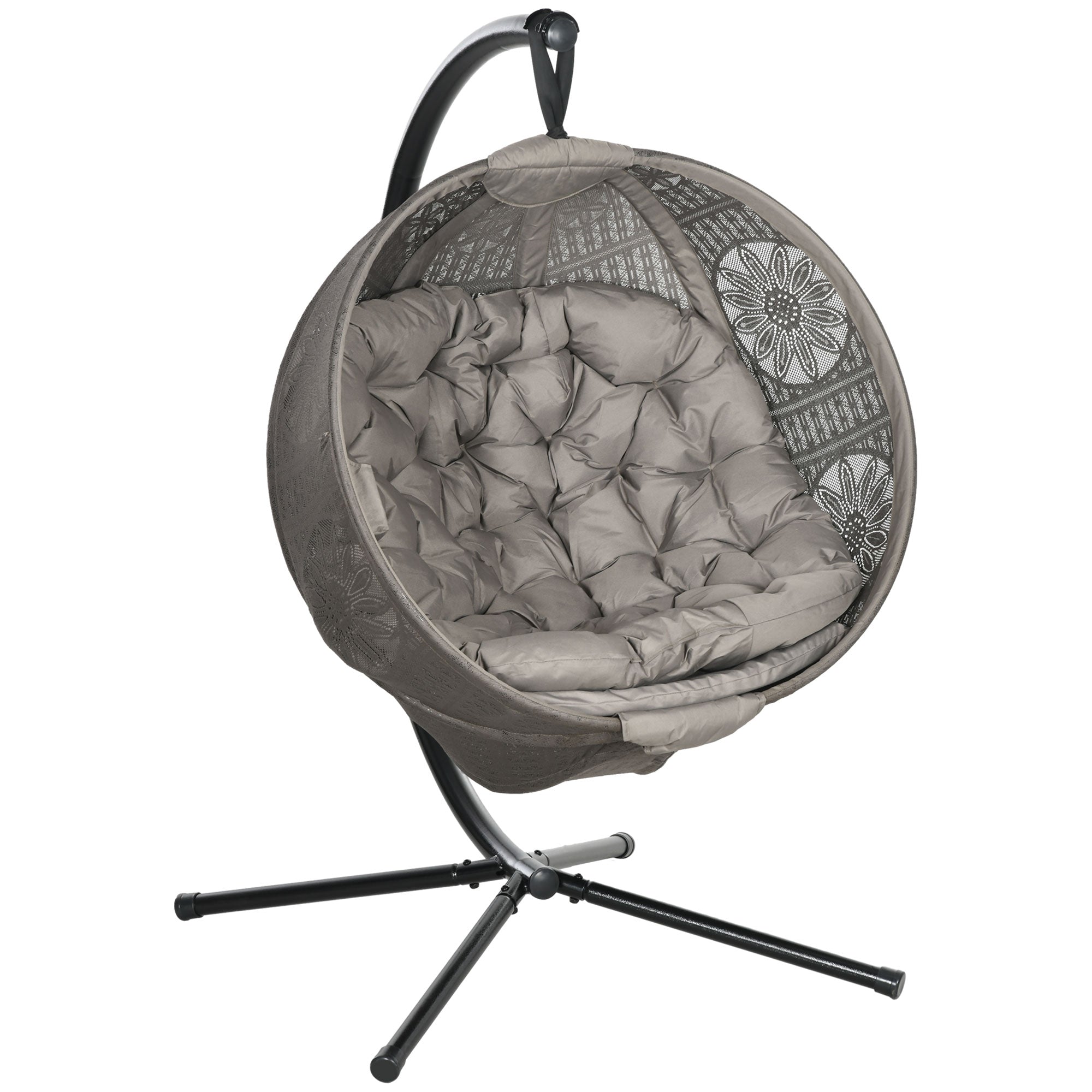 Outsunny Round Egg Basket Chair, with Steel Stand - North Peak Garden Furniture