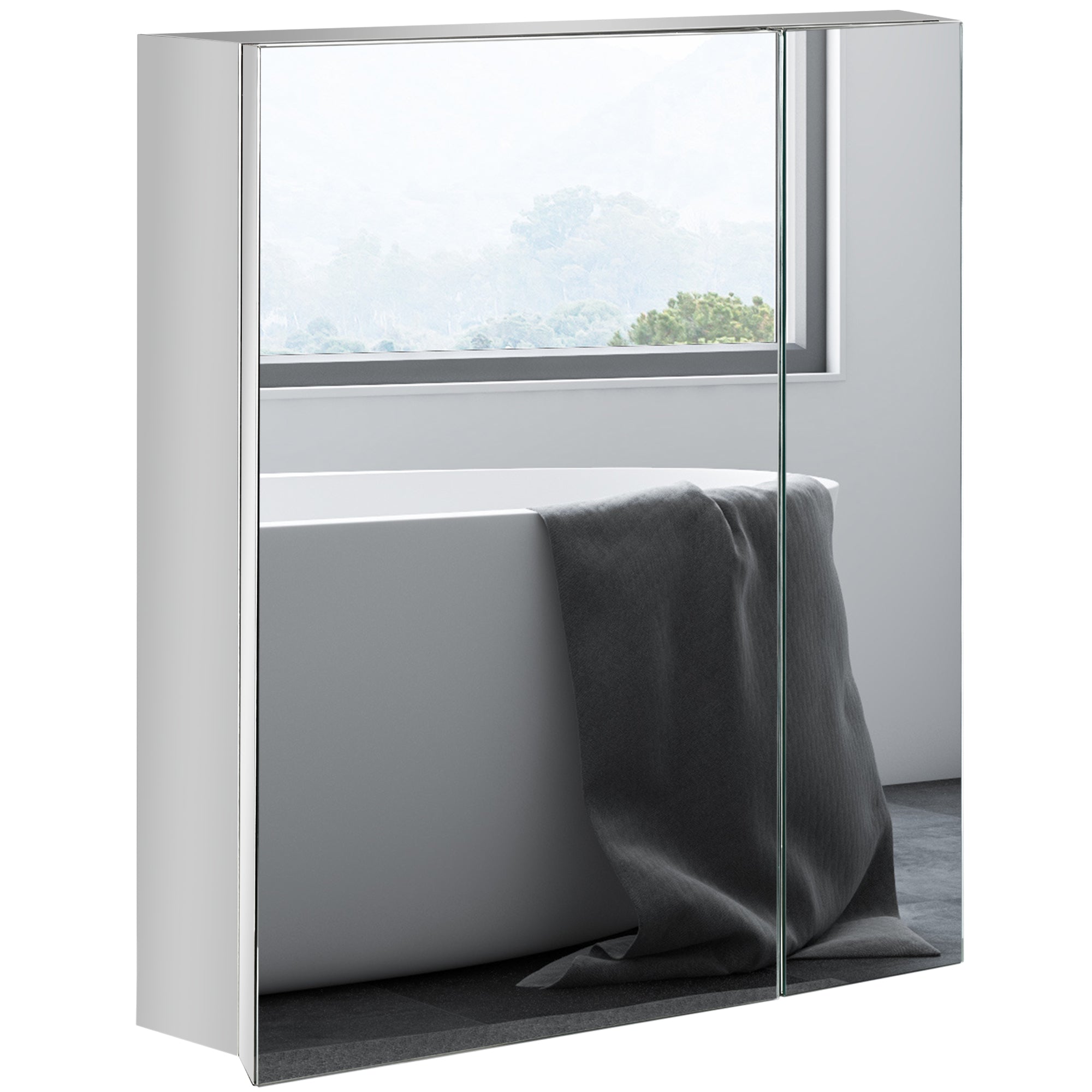 kleankin Bathroom Mirror Cabinet, Wall Mounted Medicine Cabinet with Hinged Door, Storage Shelves for Laundry Room - North Peak Garden Furniture