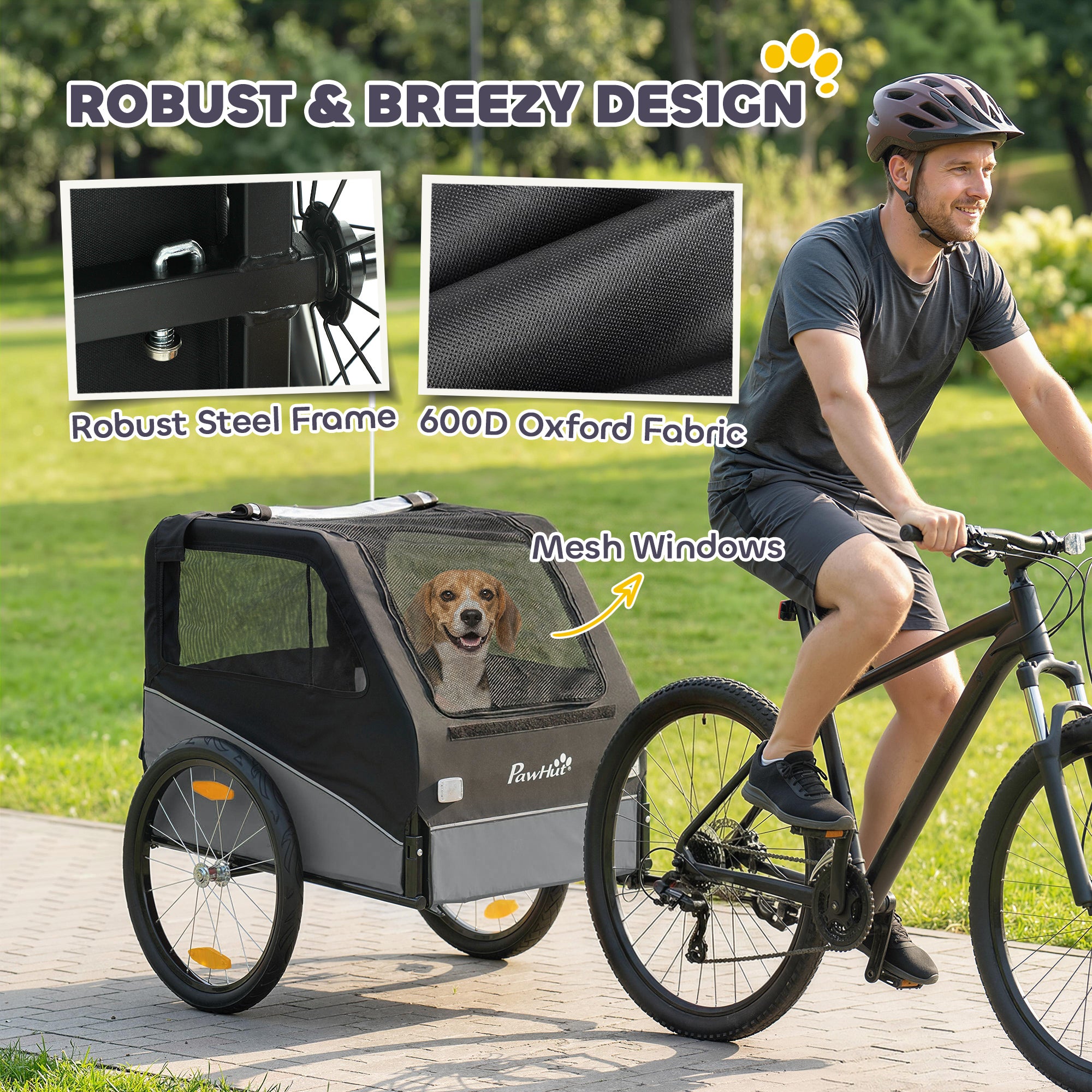 PawHut Dog Bike Trailer, Dog Cart Bicycle Carrier for Small and Medium Pets with 20" Inflatable Rubber Wheels, Grey