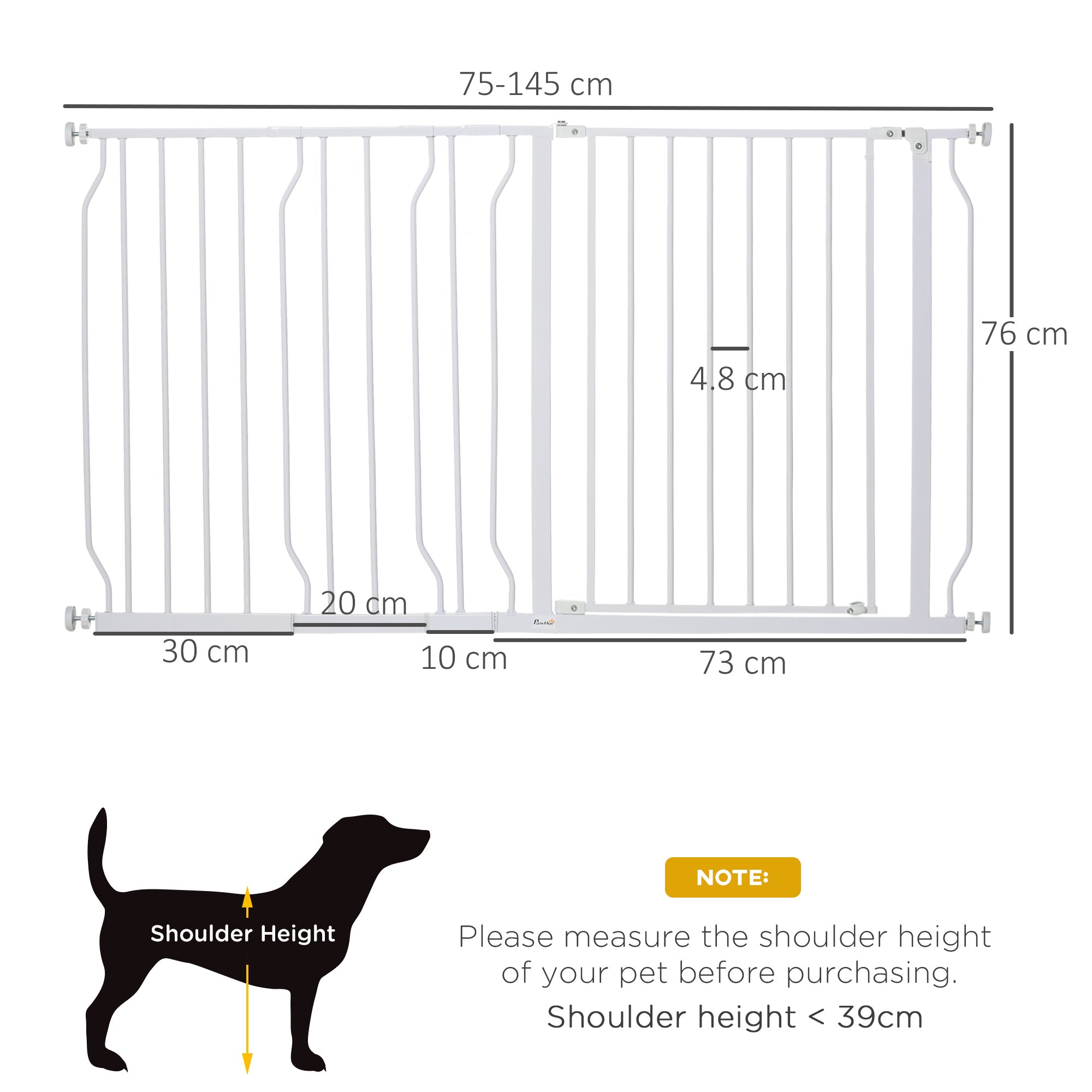 PawHut Extra Wide Dog Safety Gate, with Door Pressure, for Doorways, Hallways, Staircases - White