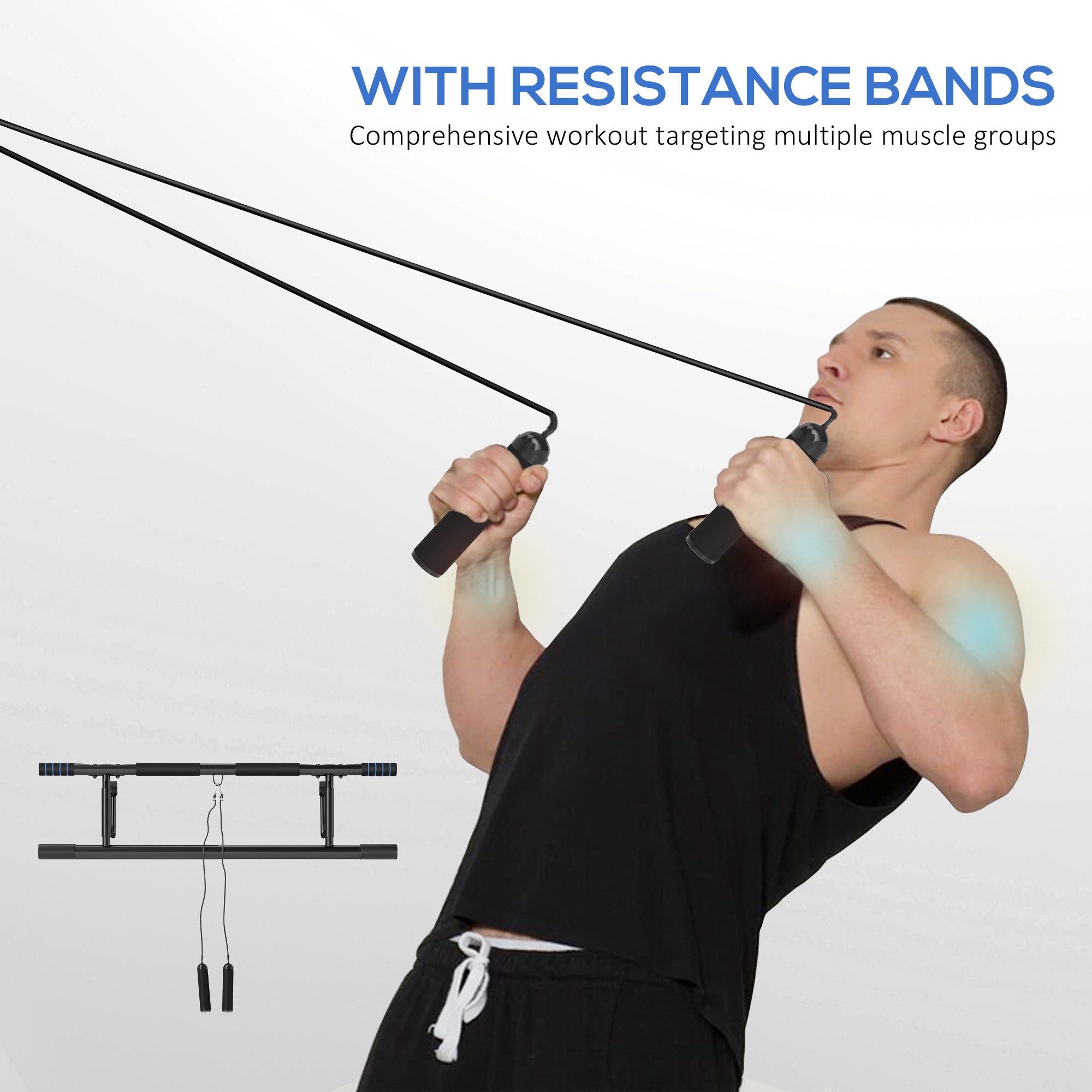 SPORTNOW Pull-Up Bar Doorway with Resistance Bands, No Drilling Chin-Up Bar Push Up Stand with Padded Handles for Home Gym Exercise - North Peak Garden Furniture