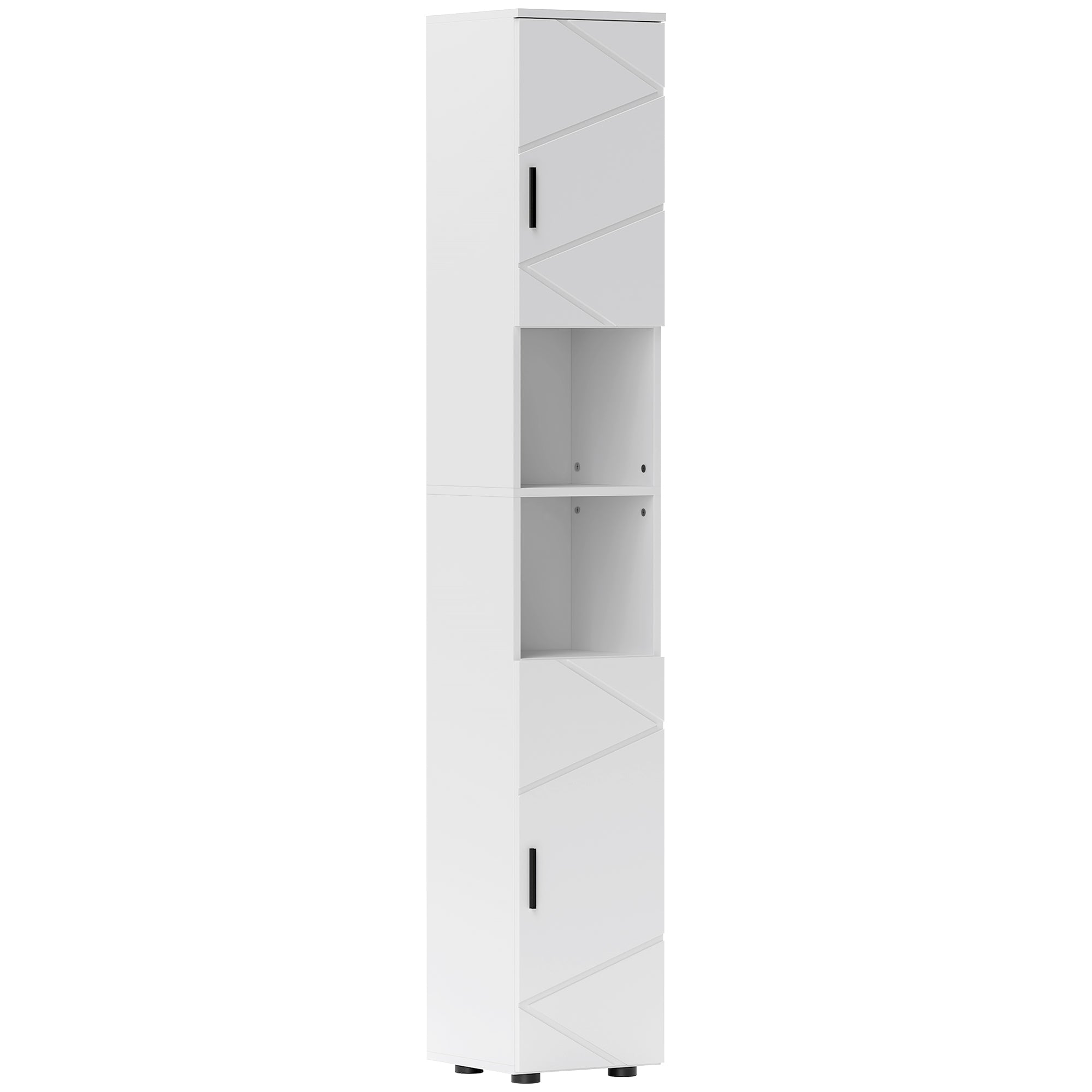 kleankin Line Embossed Tall Bathroom Storage Cabinet - White - North Peak Garden Furniture