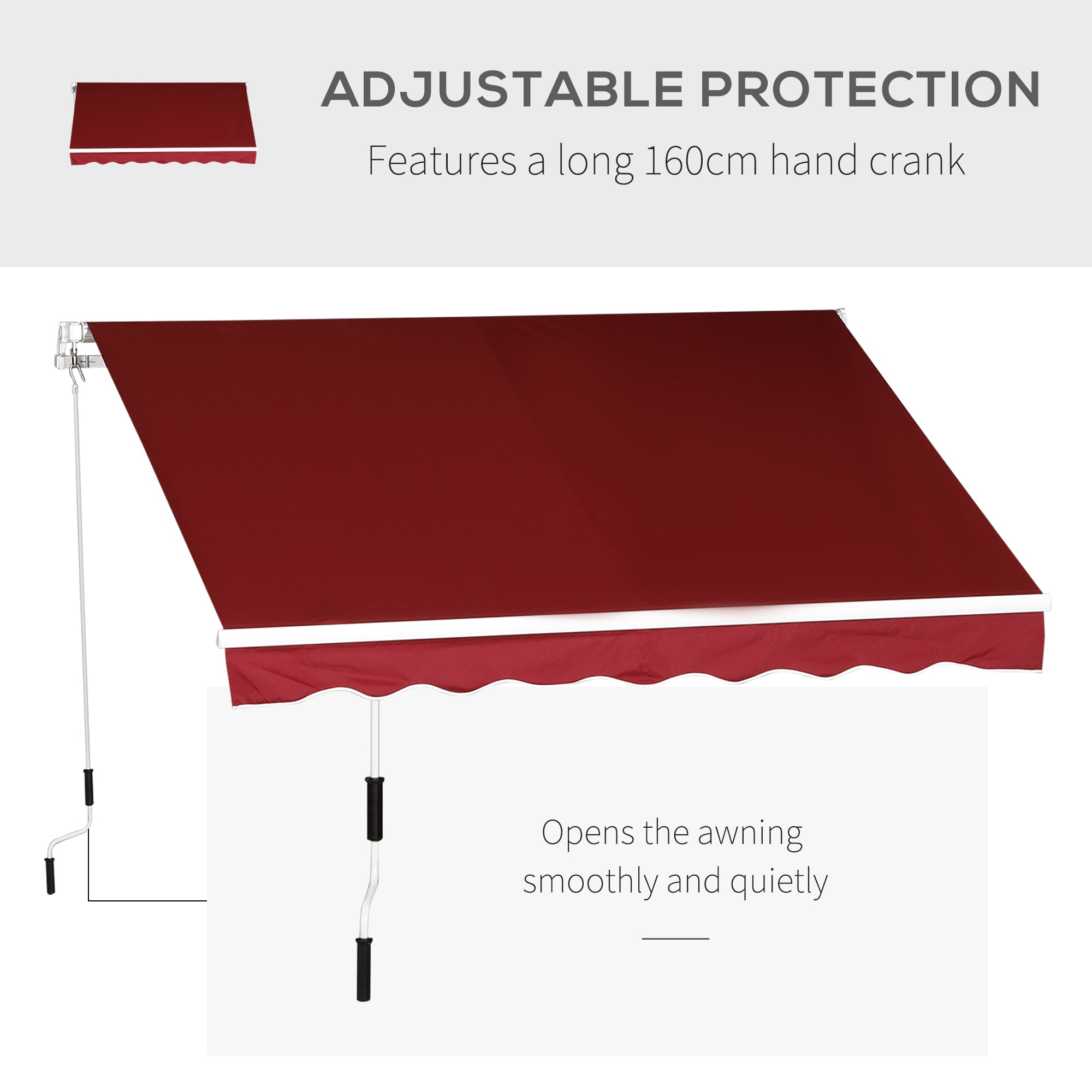 Outsunny Retractable Sun Shade Awning for Patio, Manual, Outdoor Deck Canopy Shelter, 2.5mx2m, Dark Red