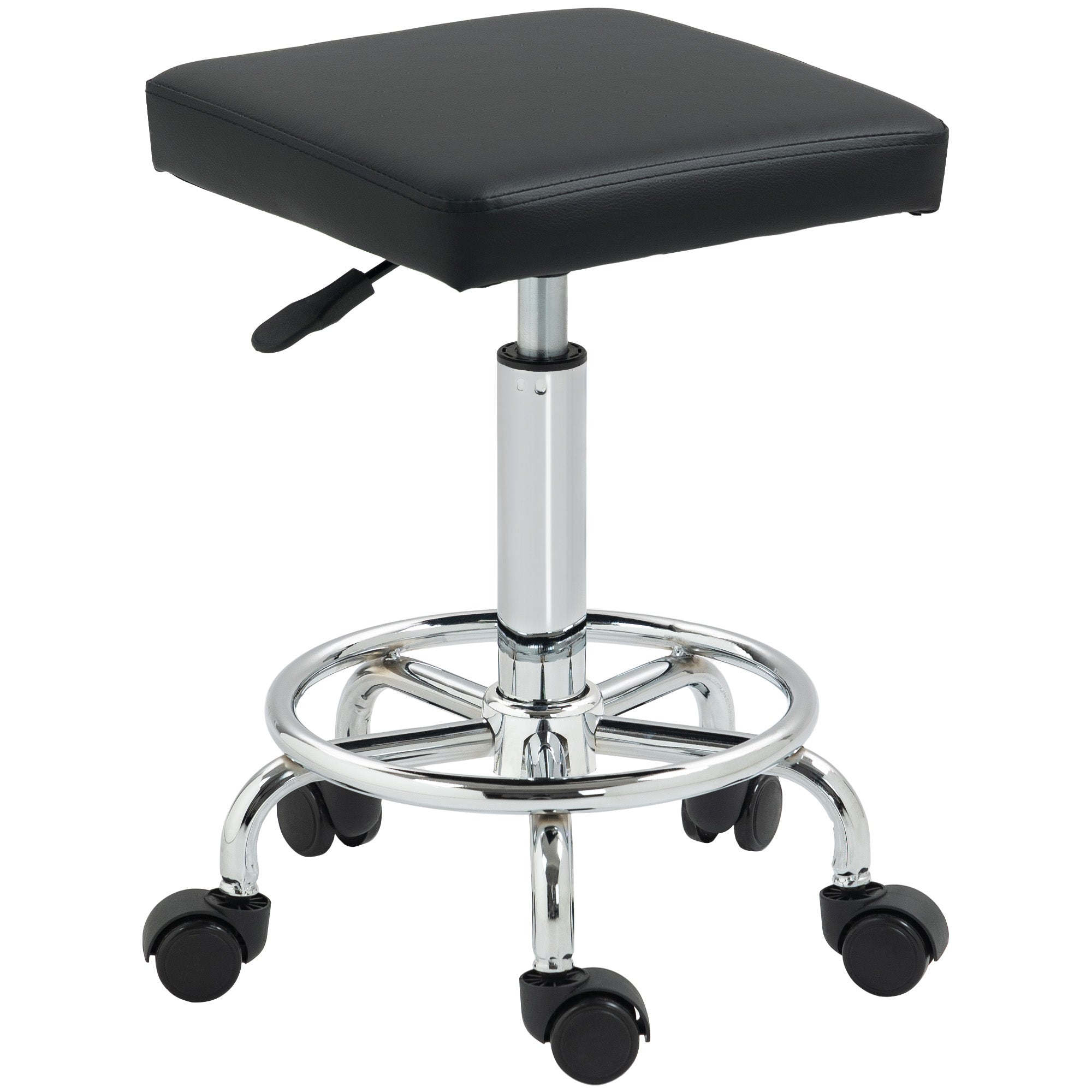 HOMCOM Adjustable PU Leather Rolling Stool - Black - North Peak Garden Furniture