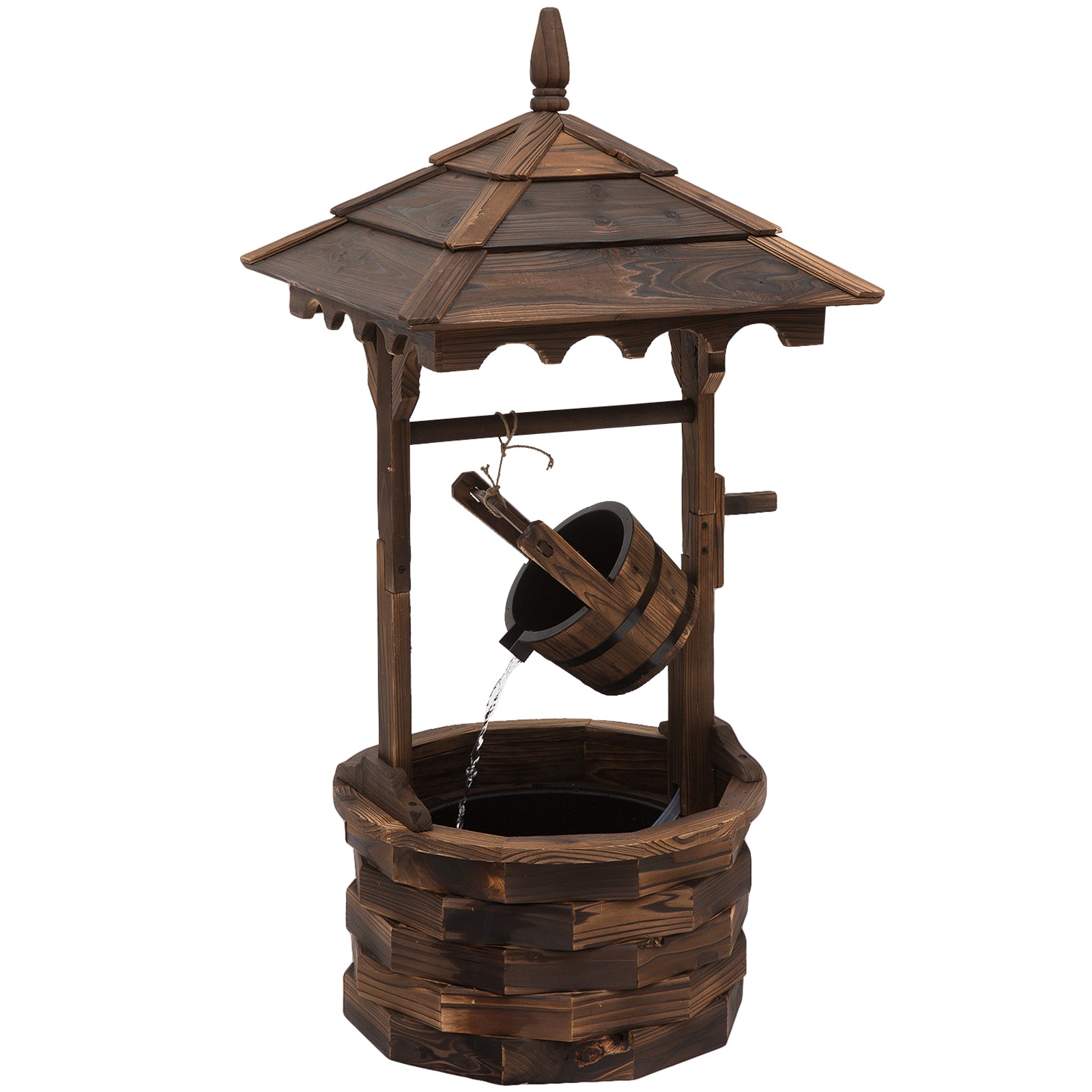 Outsunny Wooden Garden Wishing Well Fountain Barrel Waterfall Rustic Wood with Pump Garden Décor Ornament - North Peak Garden Furniture