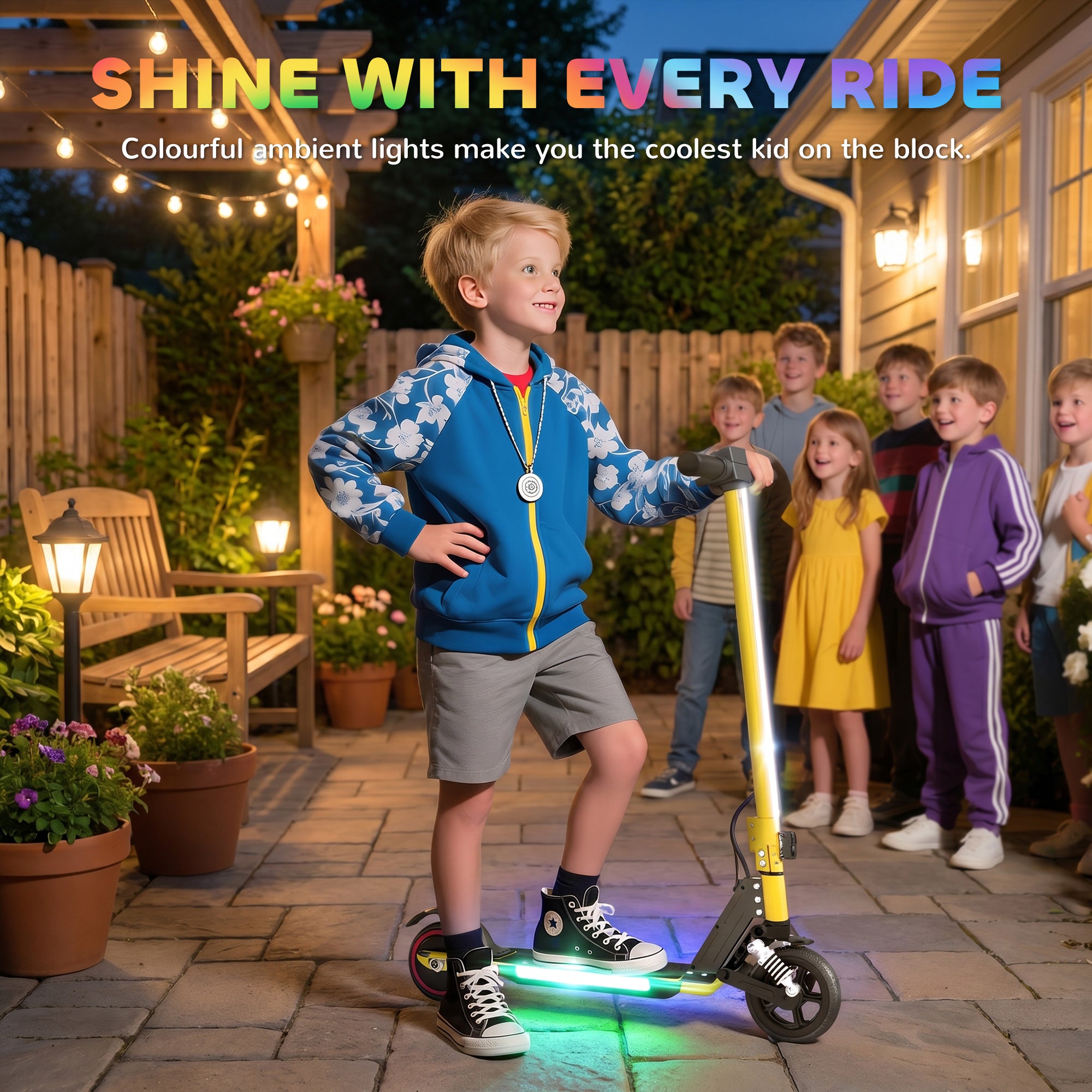 SPORTNOW Folding Electric Scooter for Kids Age 6-14 with Dual Brakes, Front Suspension, LED Colourful Lights and Display, 6.8kg Lightweight Aluminium E Scooter, Up to 14 KM/H & 6 KM, Gold Tone